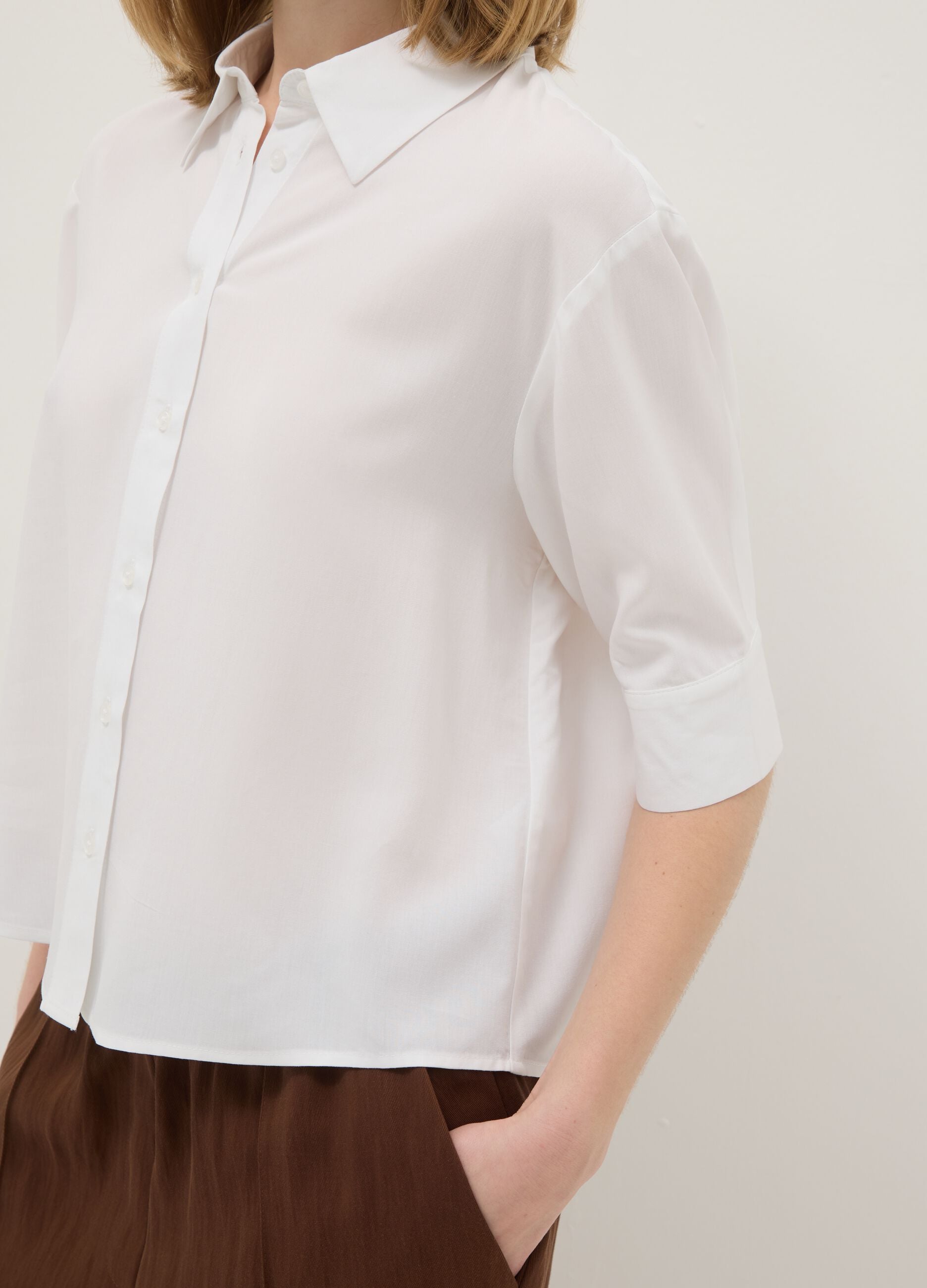 Regular fit white pure viscose shirt