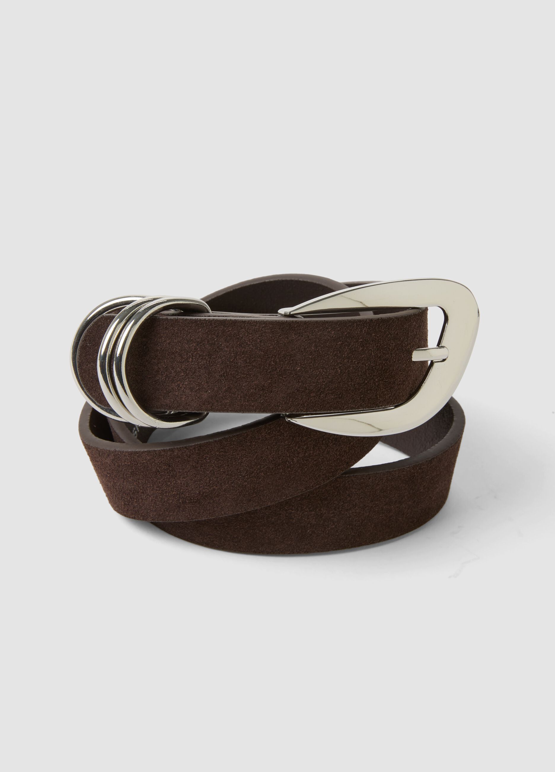 Cintura marrone in vera pelle con fibbia in metallo