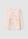 Long-sleeve pink cotton T-shirt for girls with prints_0