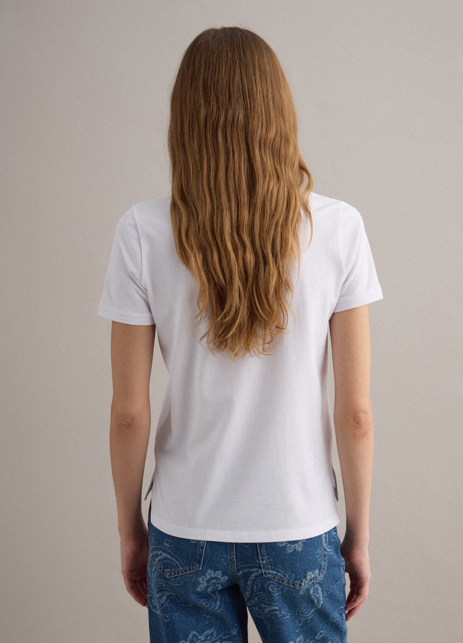 White organic cotton polo shirt, regular fit