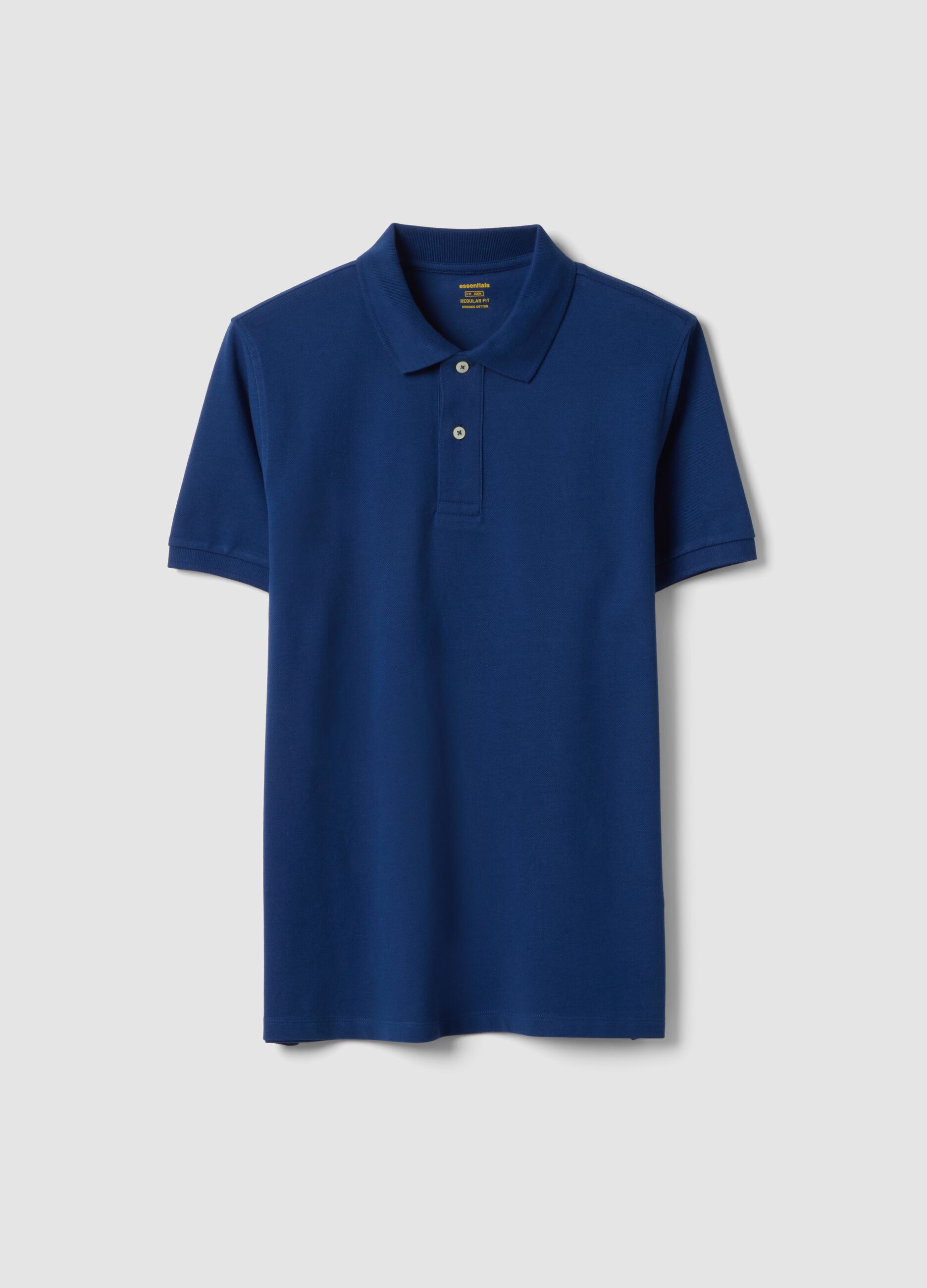 Regular fit short sleeve polo shirt in pure blue cotton