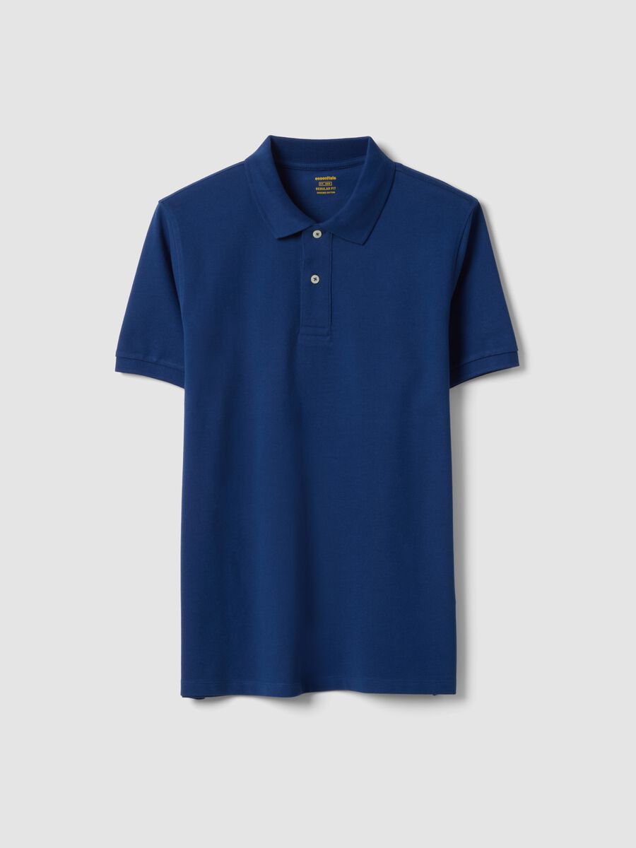 Regular fit short sleeve polo shirt in pure blue cotton_4