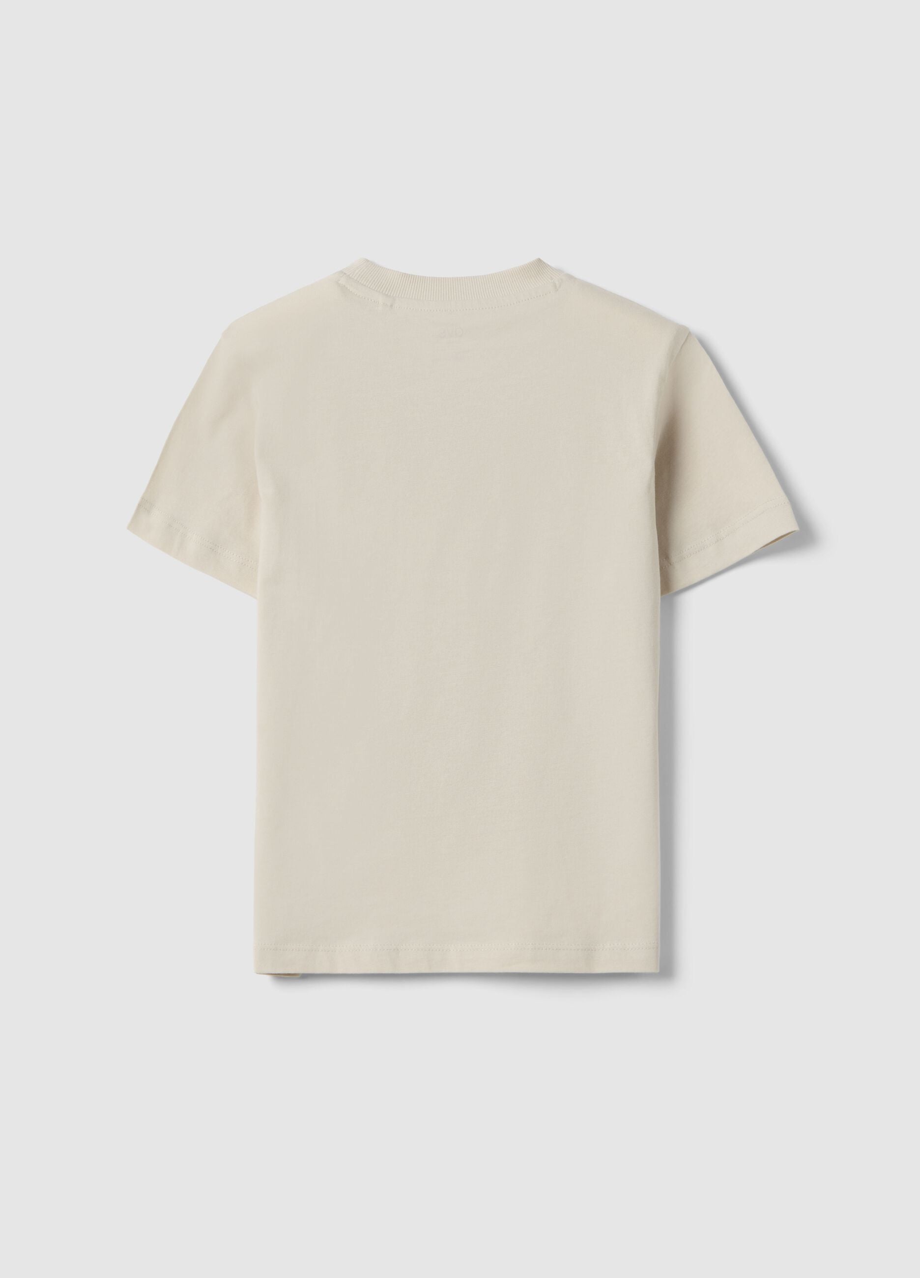 Children's beige pure cotton T-shirt, regular fit with palm print