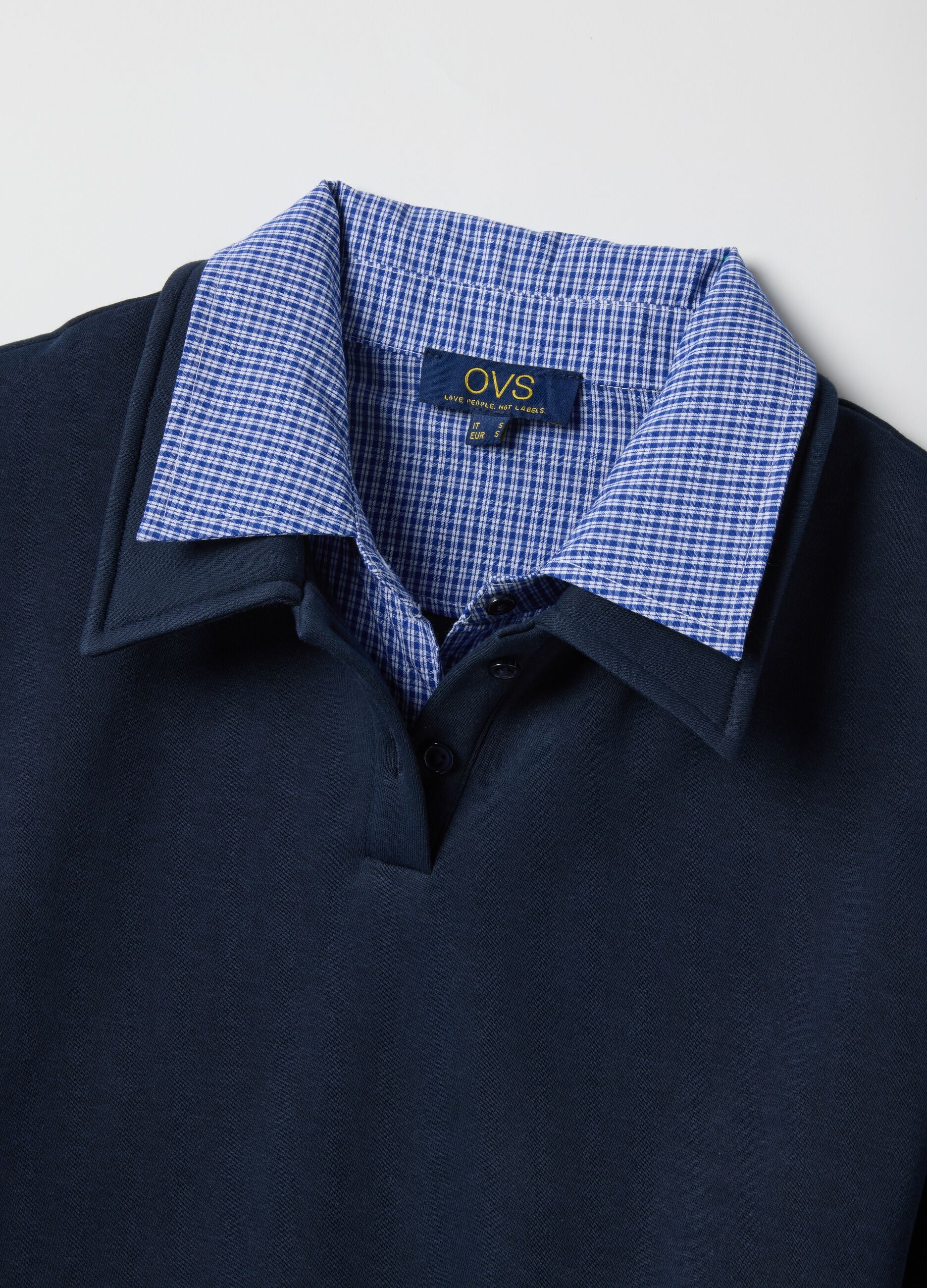 Blue cotton blend jumper with regular fit and contrasting collar