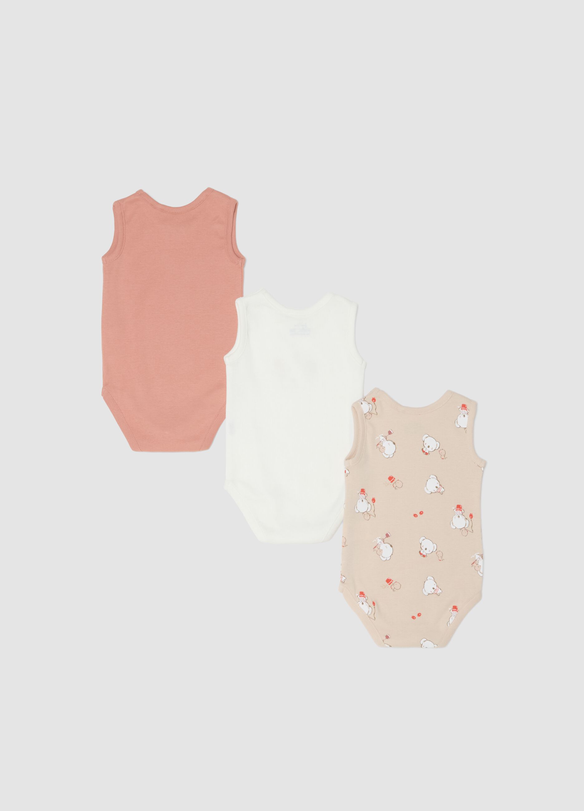 Sleeveless multicolour cotton bodysuit tripack for newborns