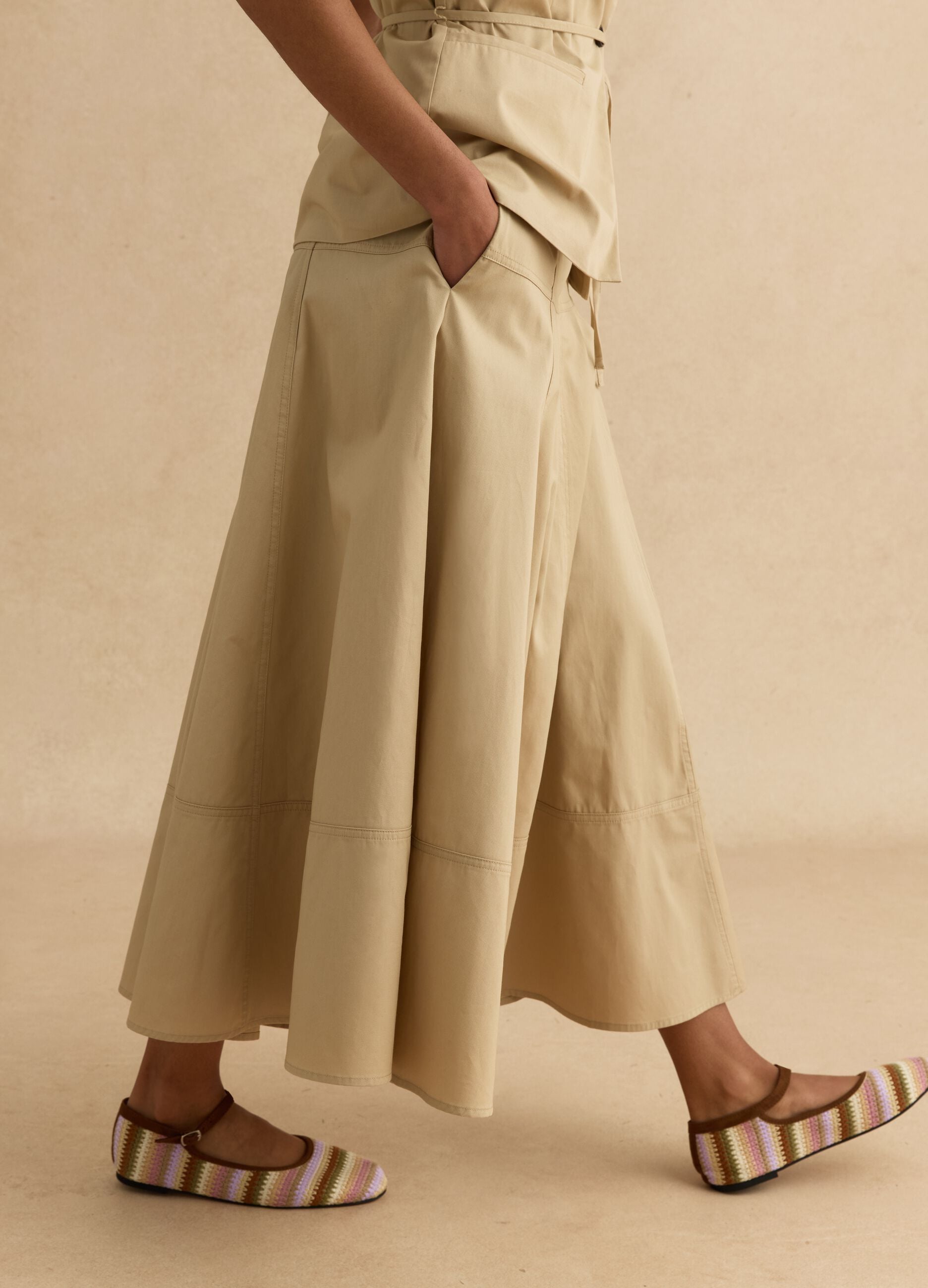 Beige Long Skirt in Pure Cotton