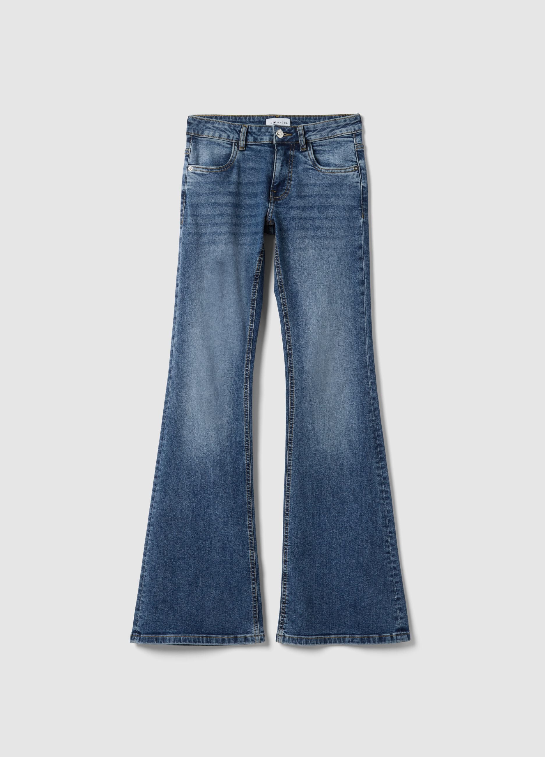 Blue Stretch Denim Cotton Flare Trousers