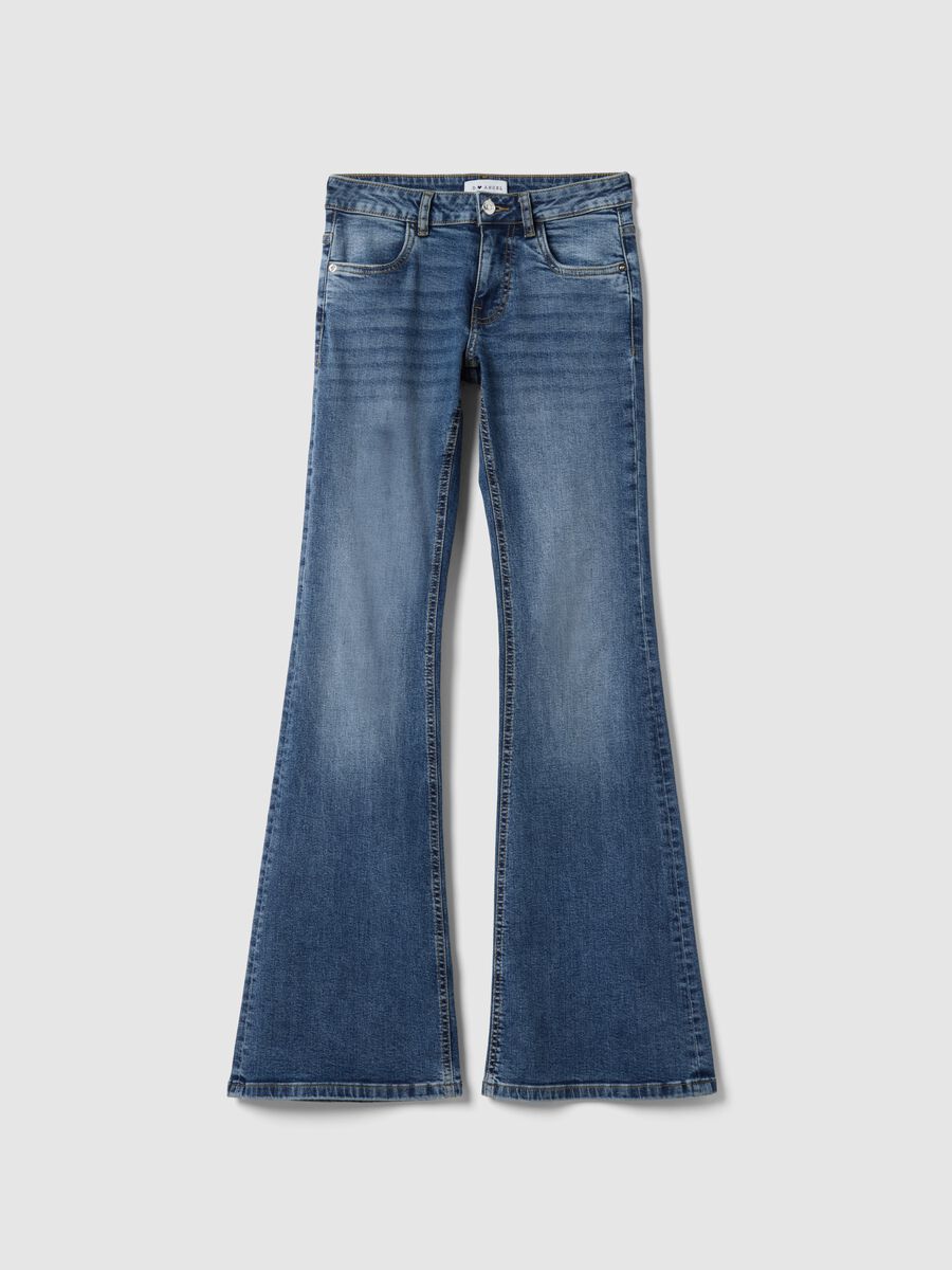 Blue Stretch Denim Cotton Flare Trousers_4