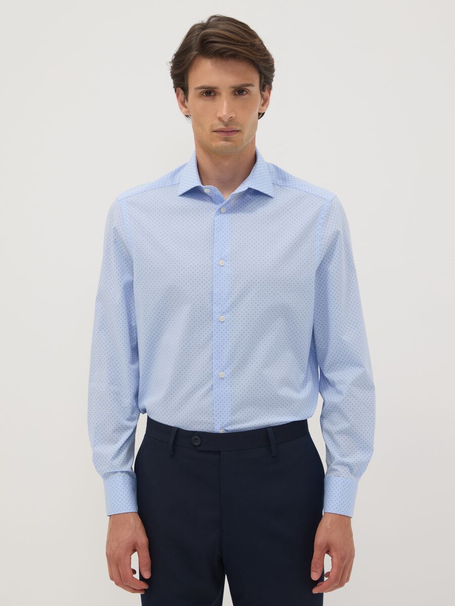 Light blue stretch cotton poplin shirt with spread collar_0