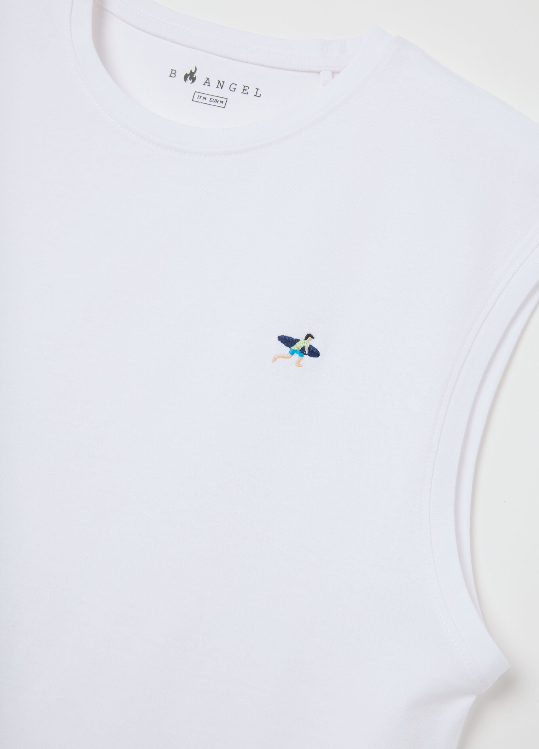 Men&rsquo;s white regular-fit vest top in 100% cotton with embroidery