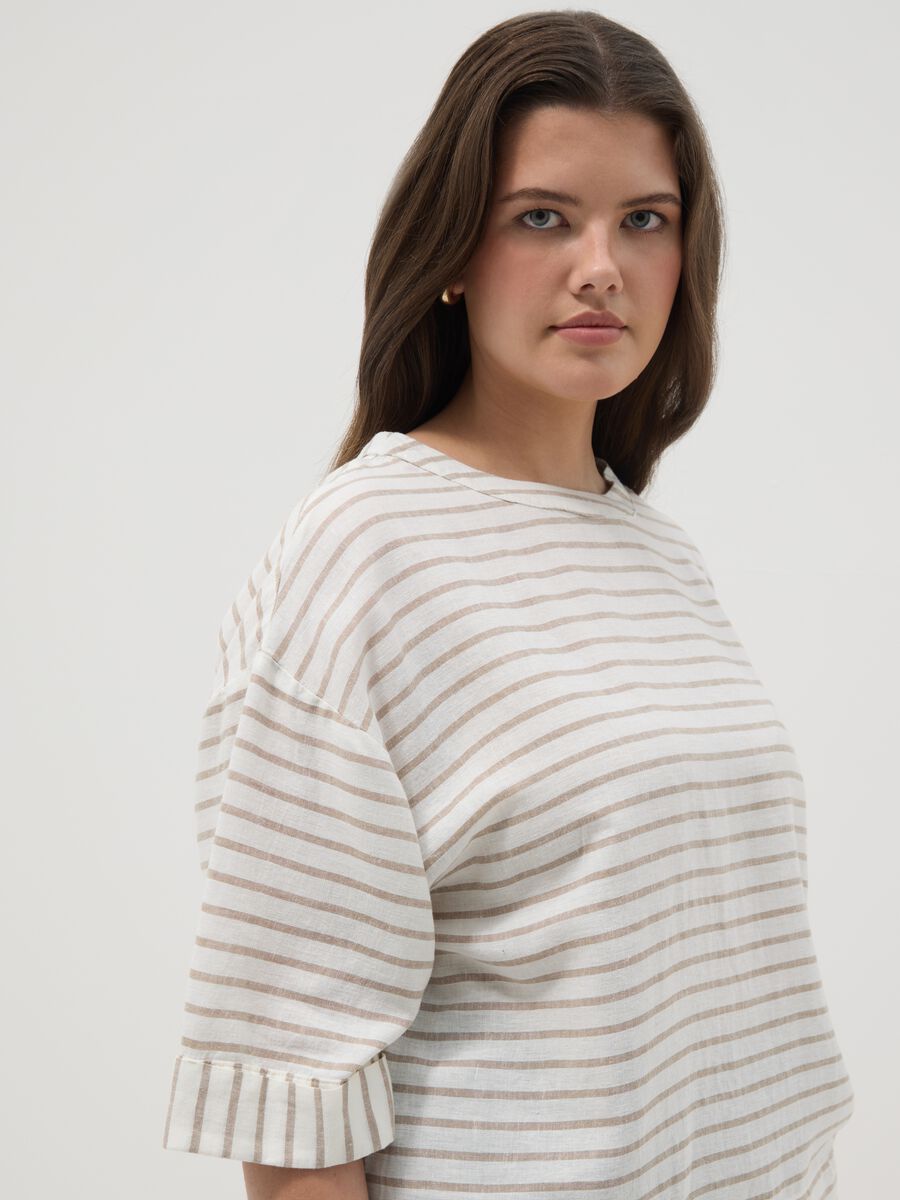 Multicolour striped linen blend regular fit t-shirt_2