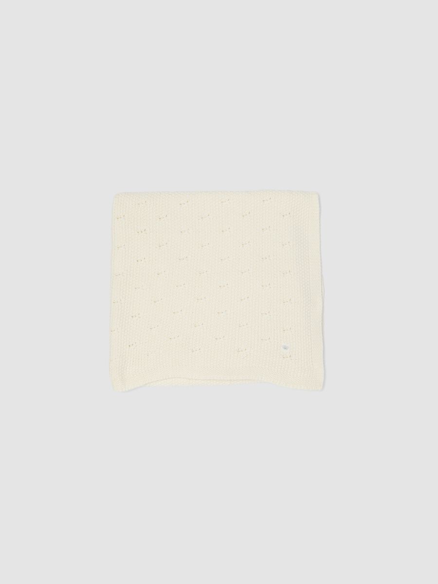 White baby blanket in pure organic cotton knit_0