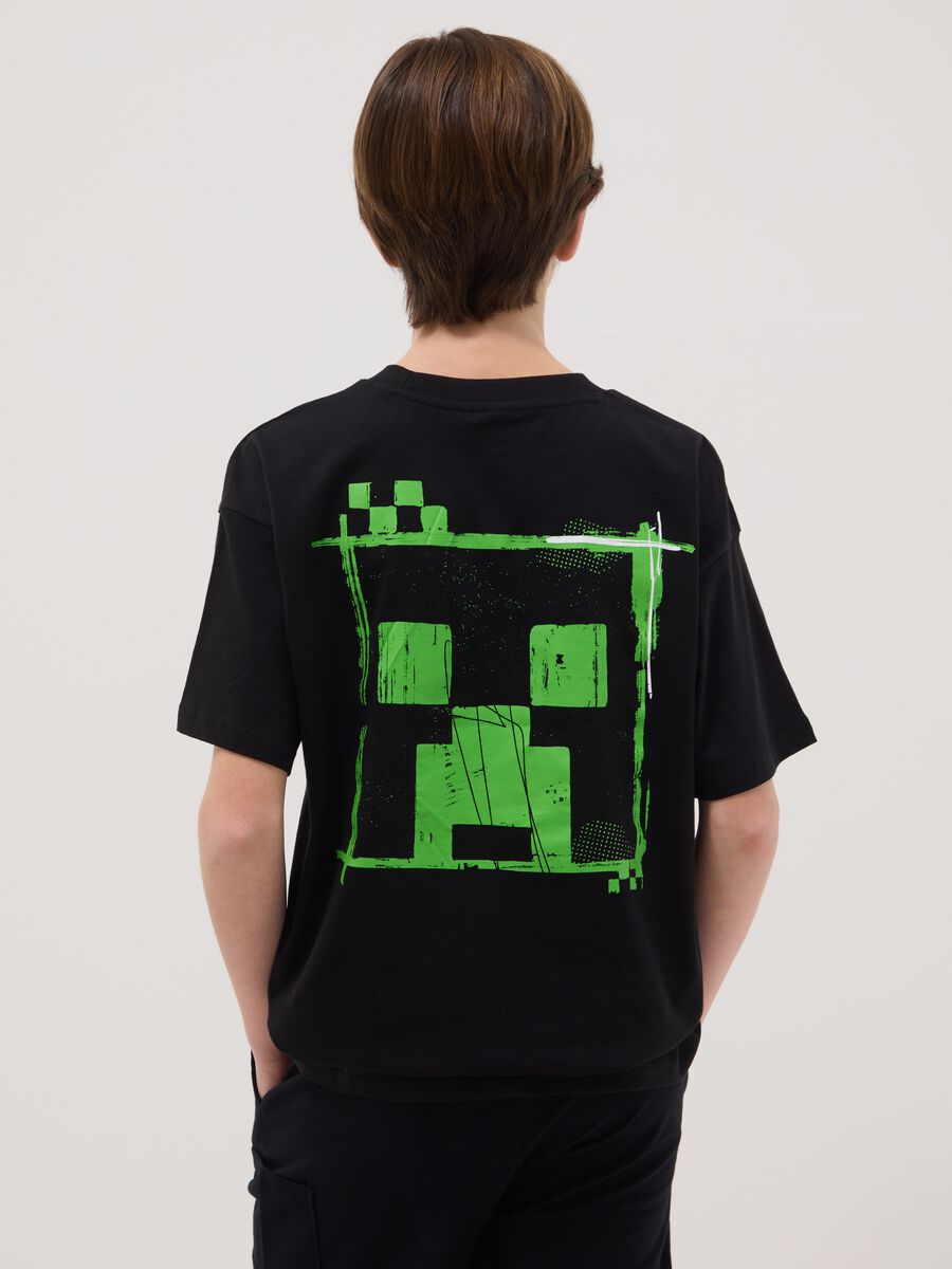 Boys' relaxed fit pure black cotton T-shirt with print_1