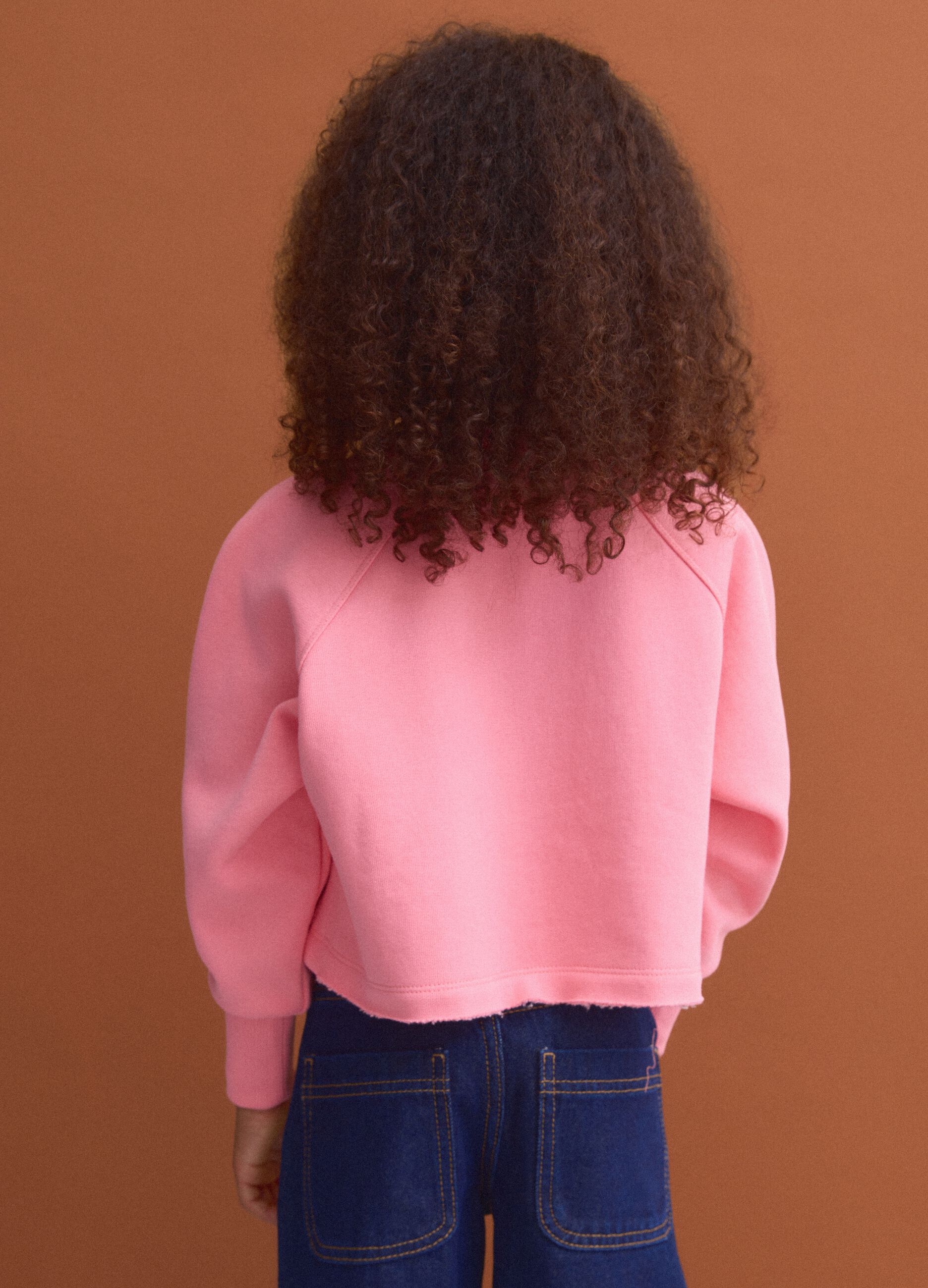 Pink cropped cotton-blend crew-neck sweatshirt, relaxed fit for girls
