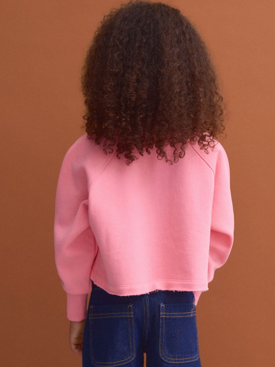 Pink cropped cotton-blend crew-neck sweatshirt, relaxed fit for girls_2