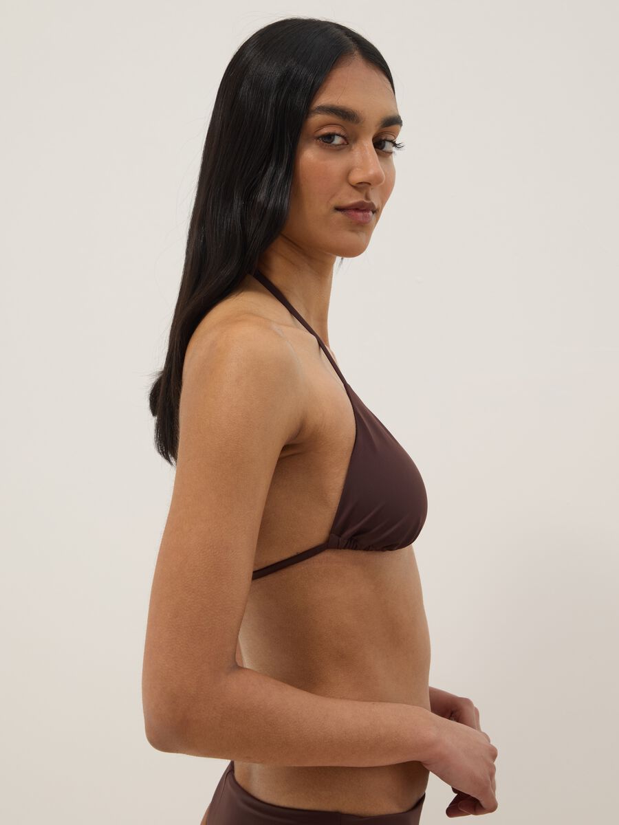 Brown triangle bikini top in stretch fabric_3