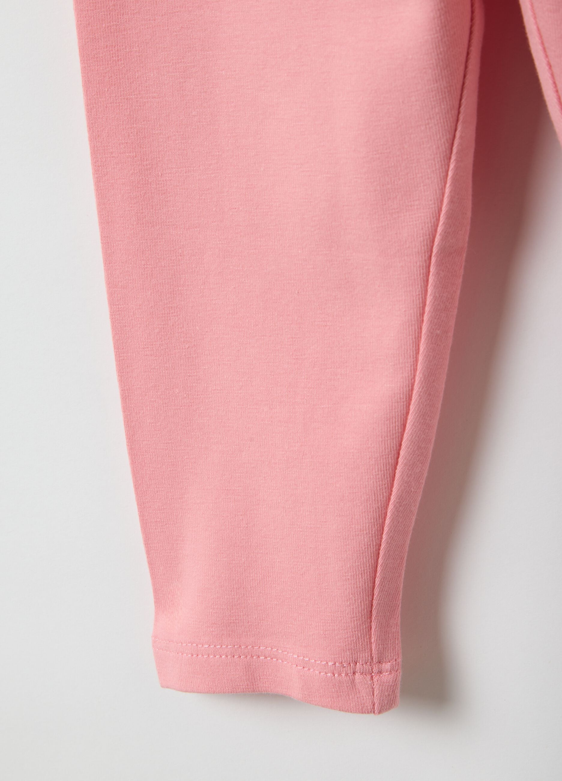 Pink stretchy cotton leggings for girls, slim fit