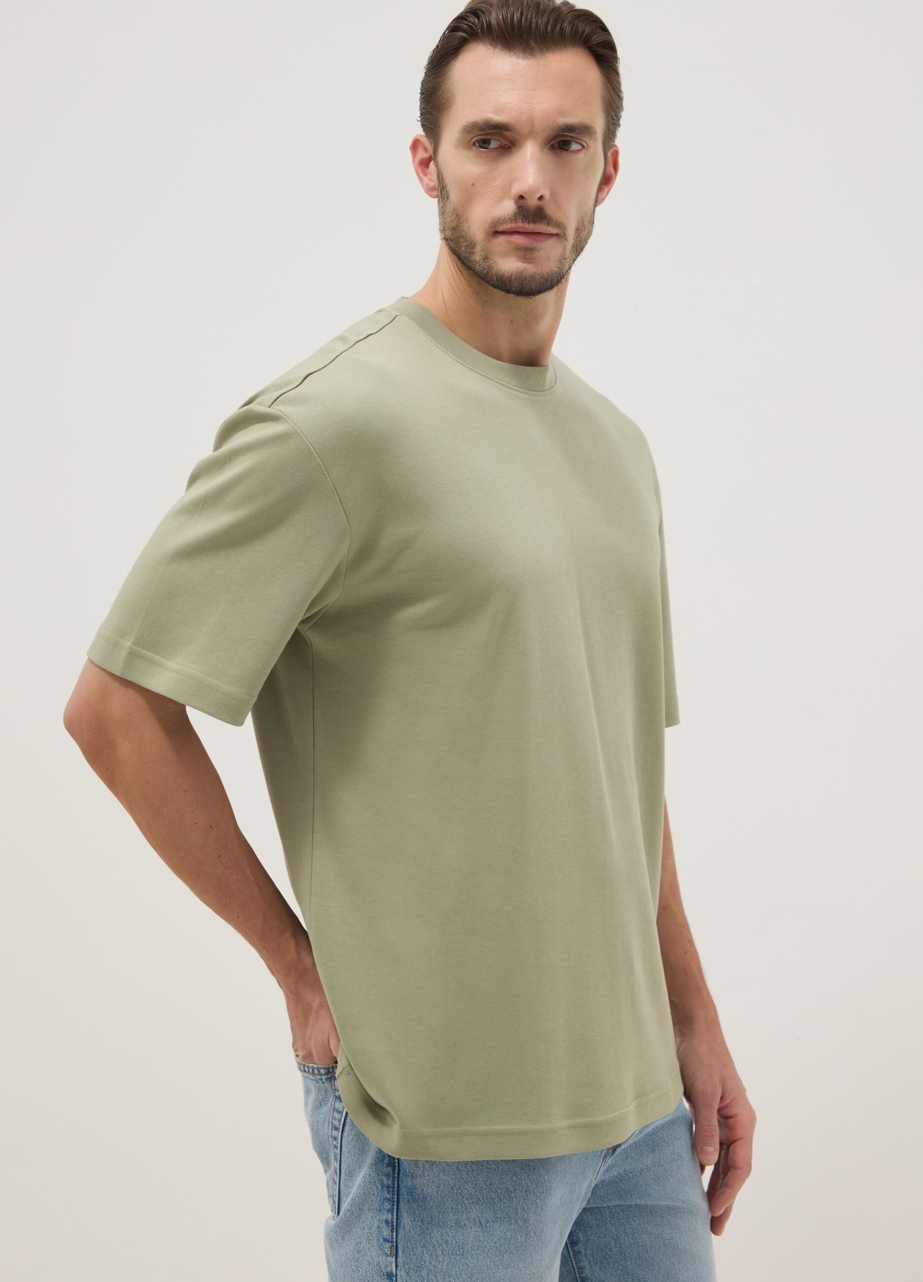 Green pure cotton short-sleeve T-shirt, relaxed fit