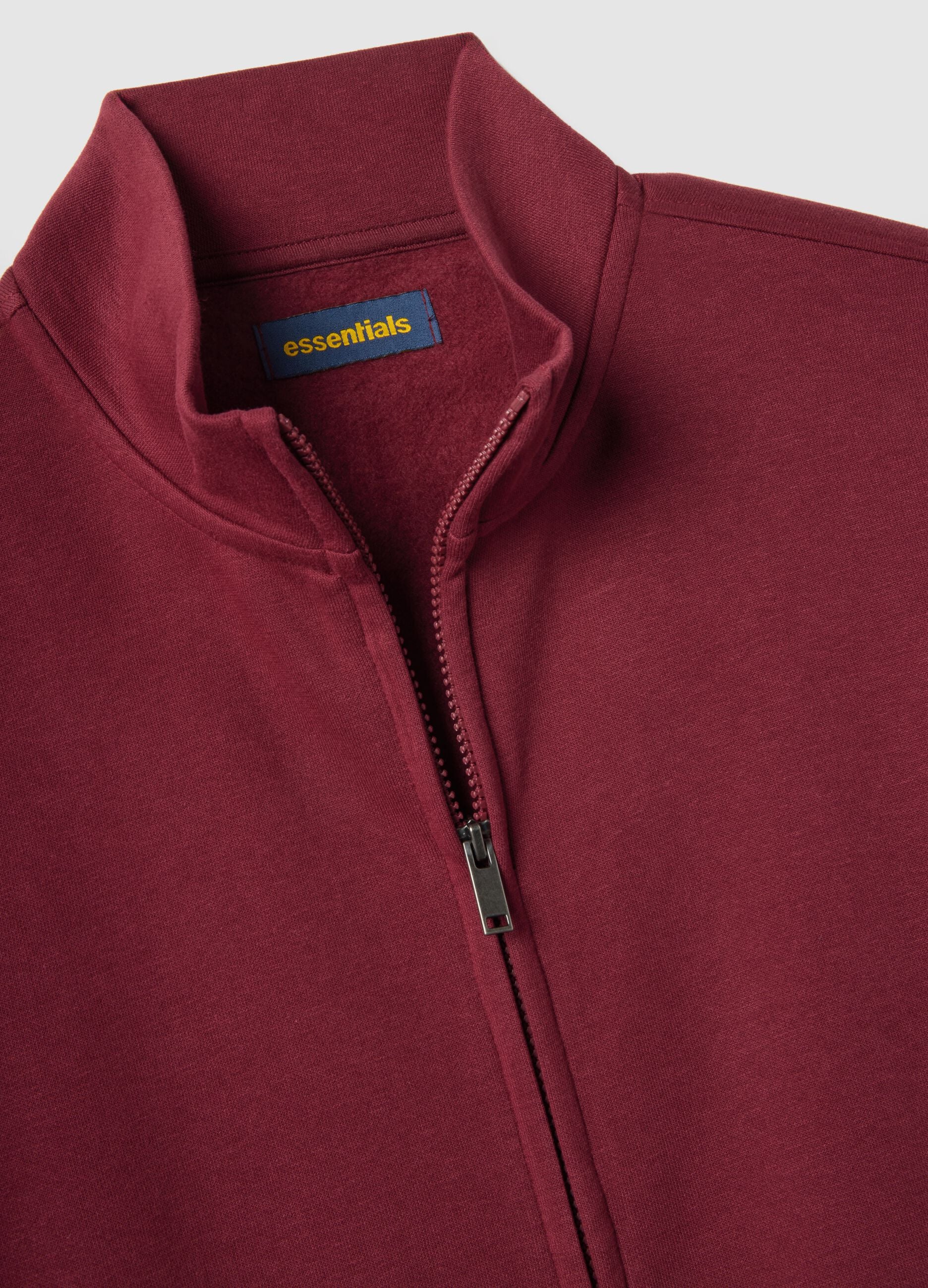 Red cotton blend regular fit hoodie with full zip