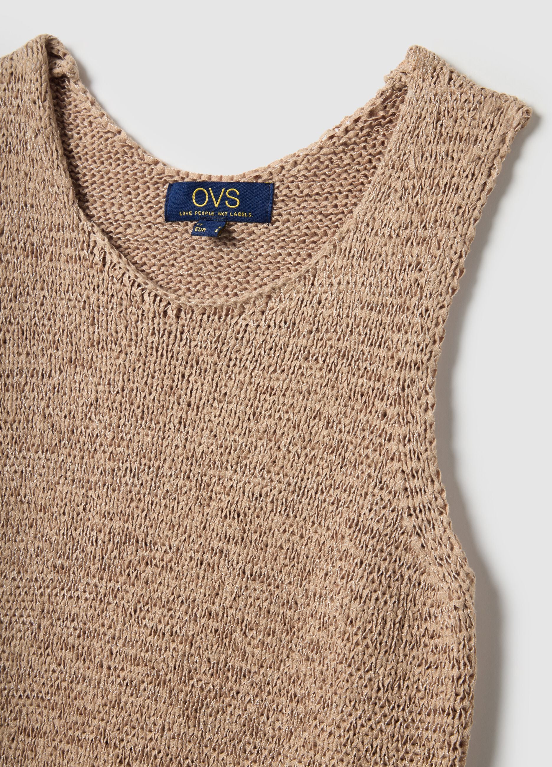 Beige cotton-blend tank top regular fit