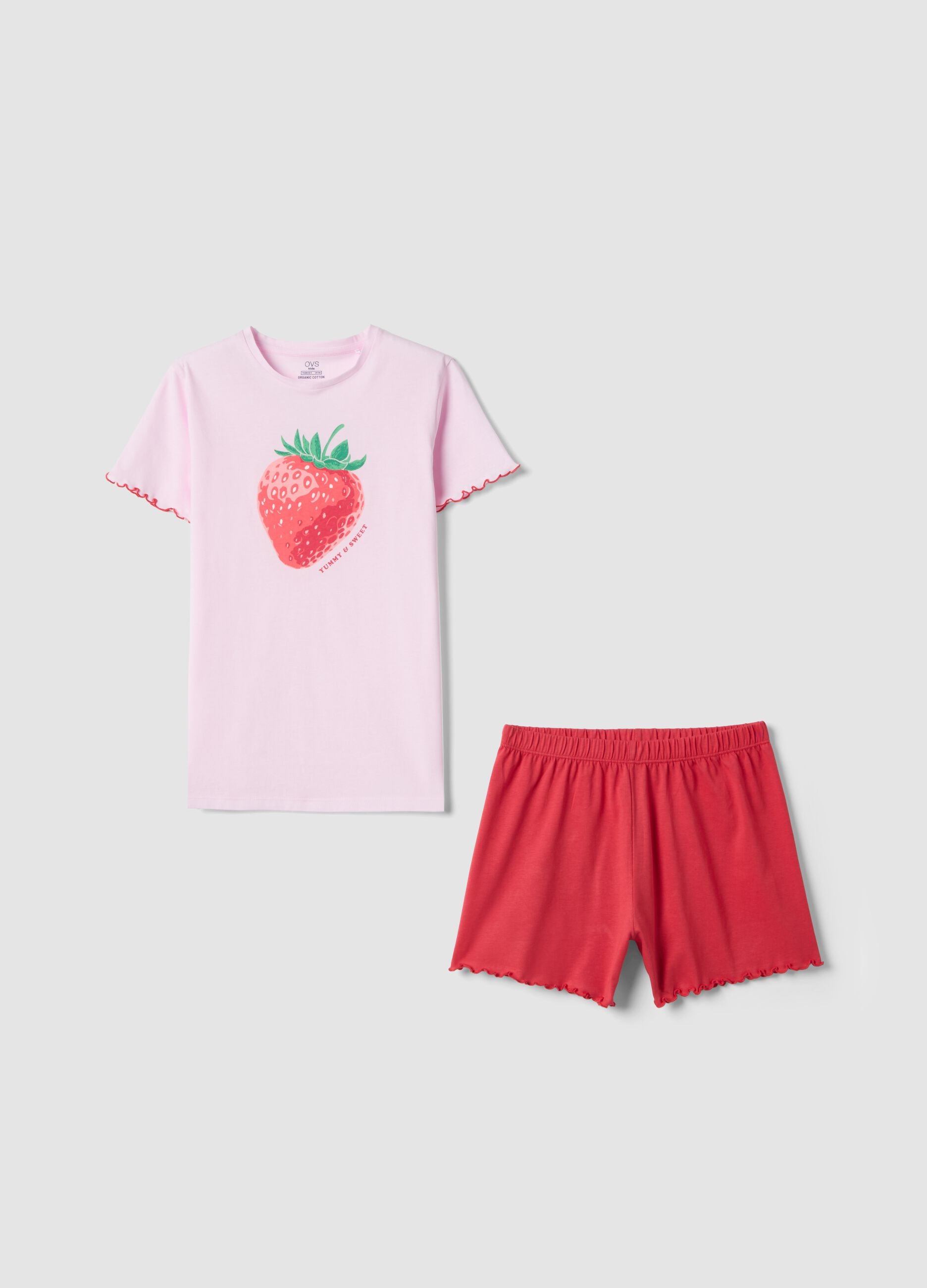 Girls' regular fit multicoloured pure cotton pyjamas with strawberry