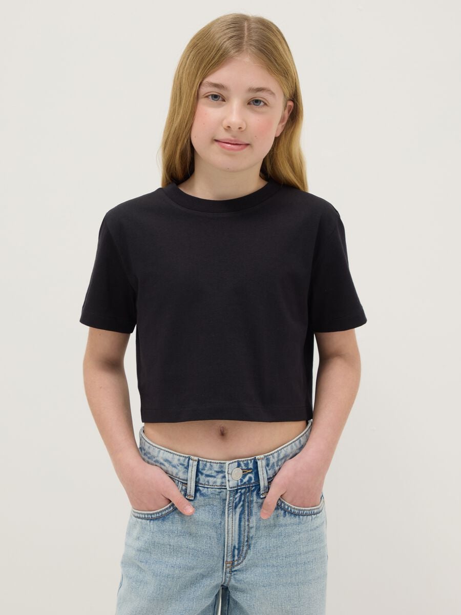Girls' black pure cotton boxy fit t-shirt_0