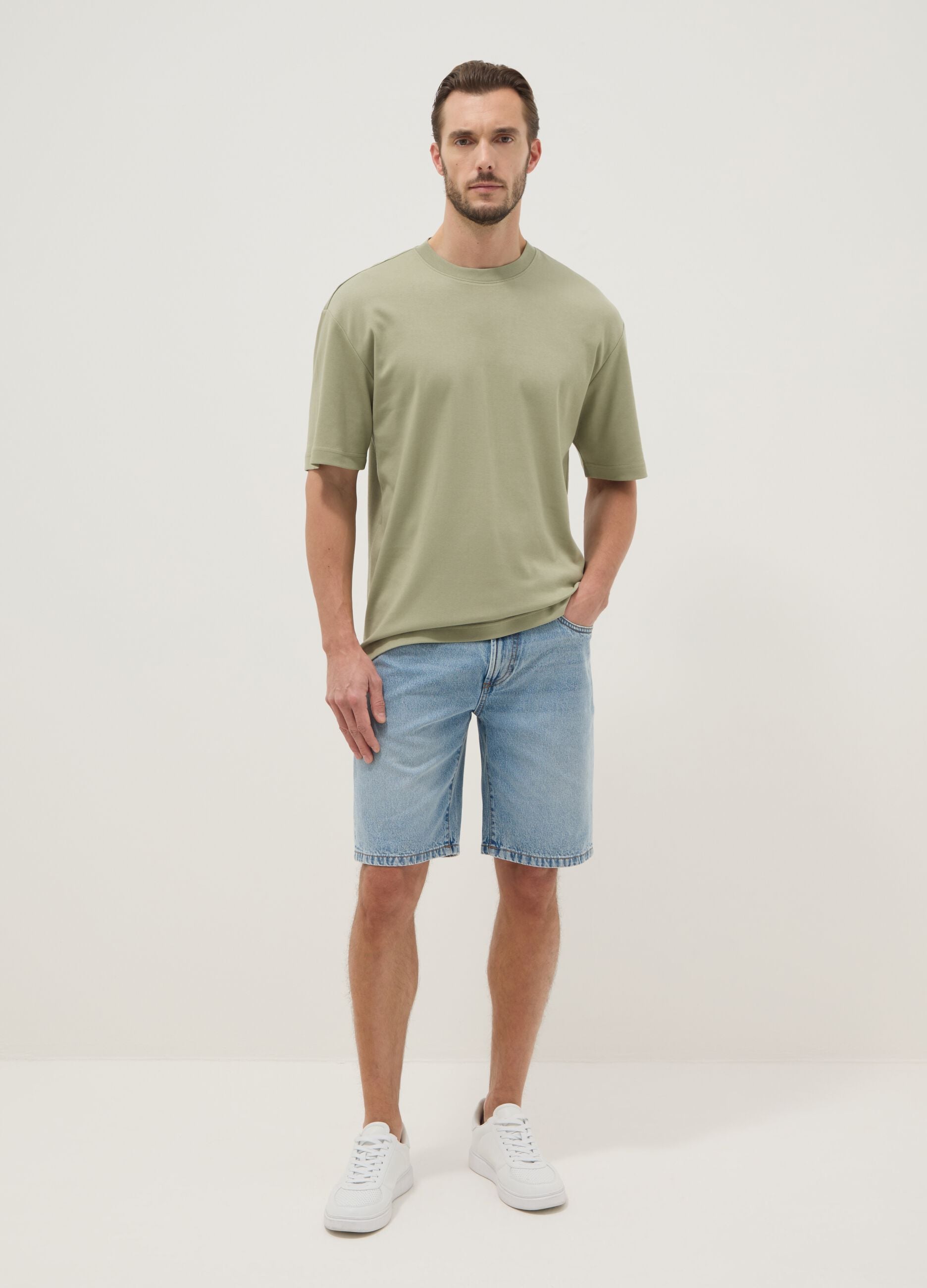 Green pure cotton short-sleeve T-shirt, relaxed fit