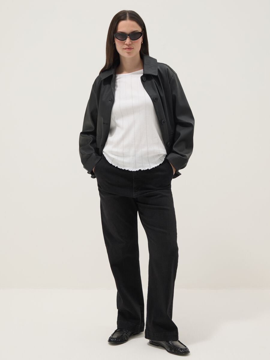 Black regular fit jacket with buttons and patch pockets_1