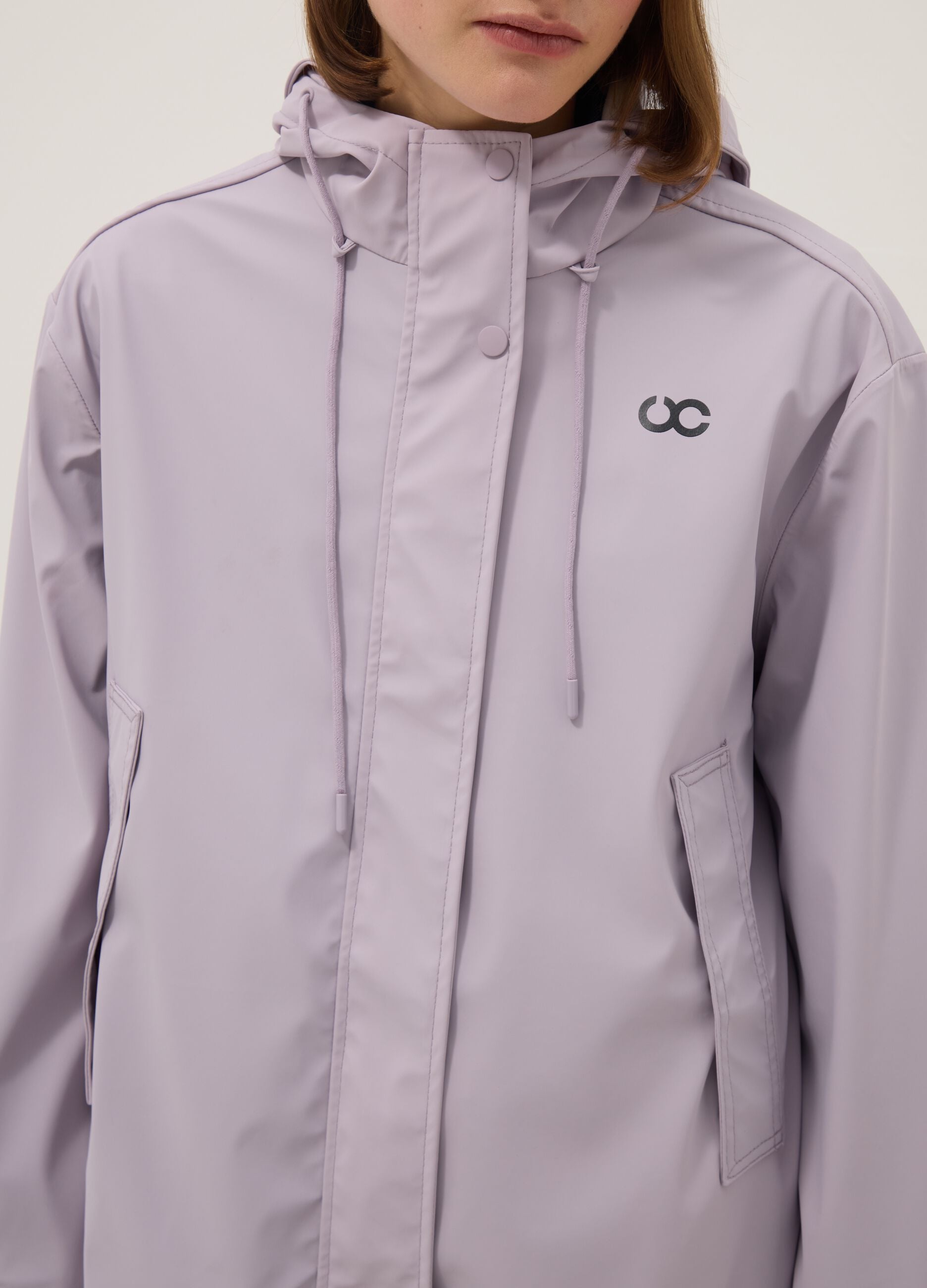 Purple waterproof hooded jacket with regular fit