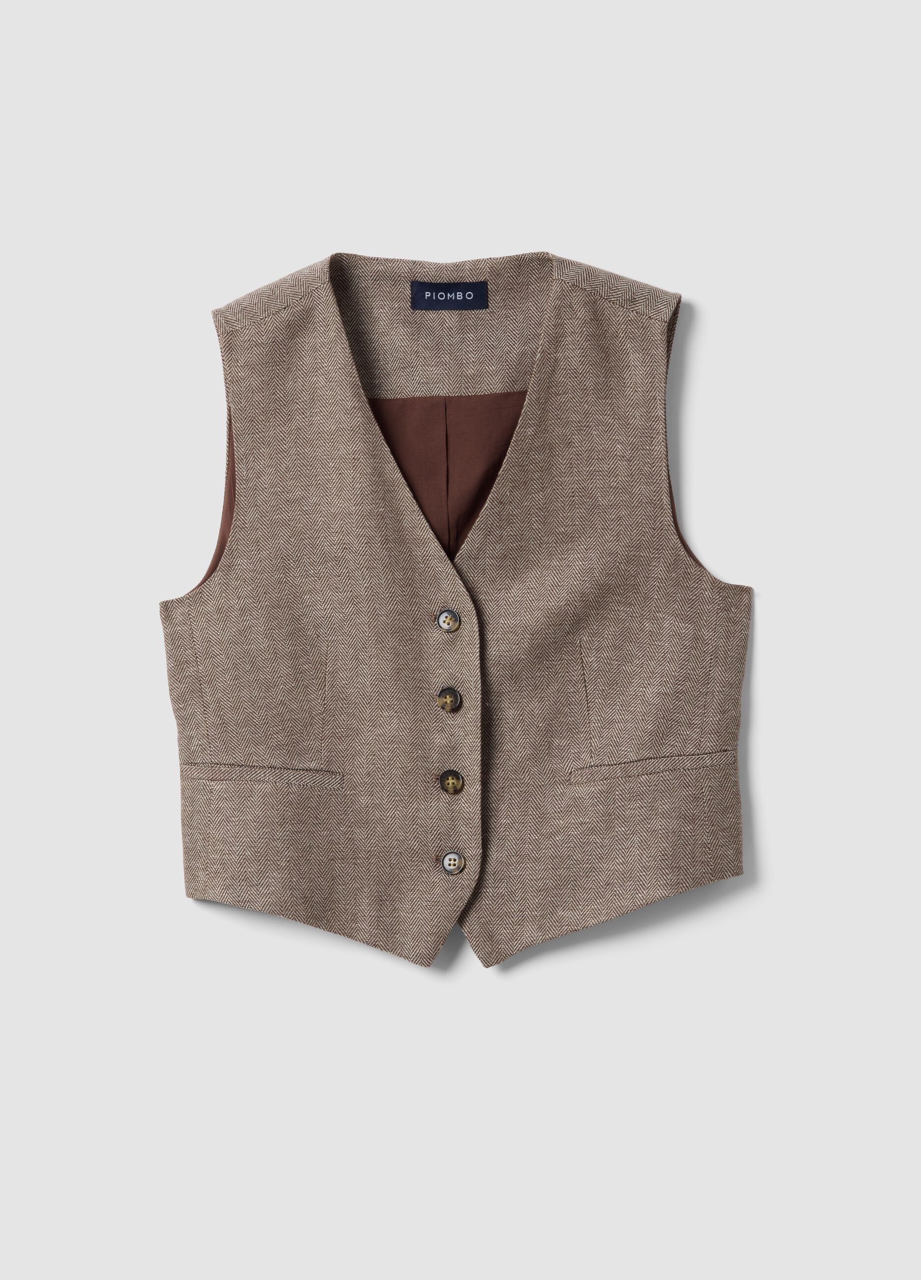 Multicolour striped regular fit viscose and linen blend waistcoat