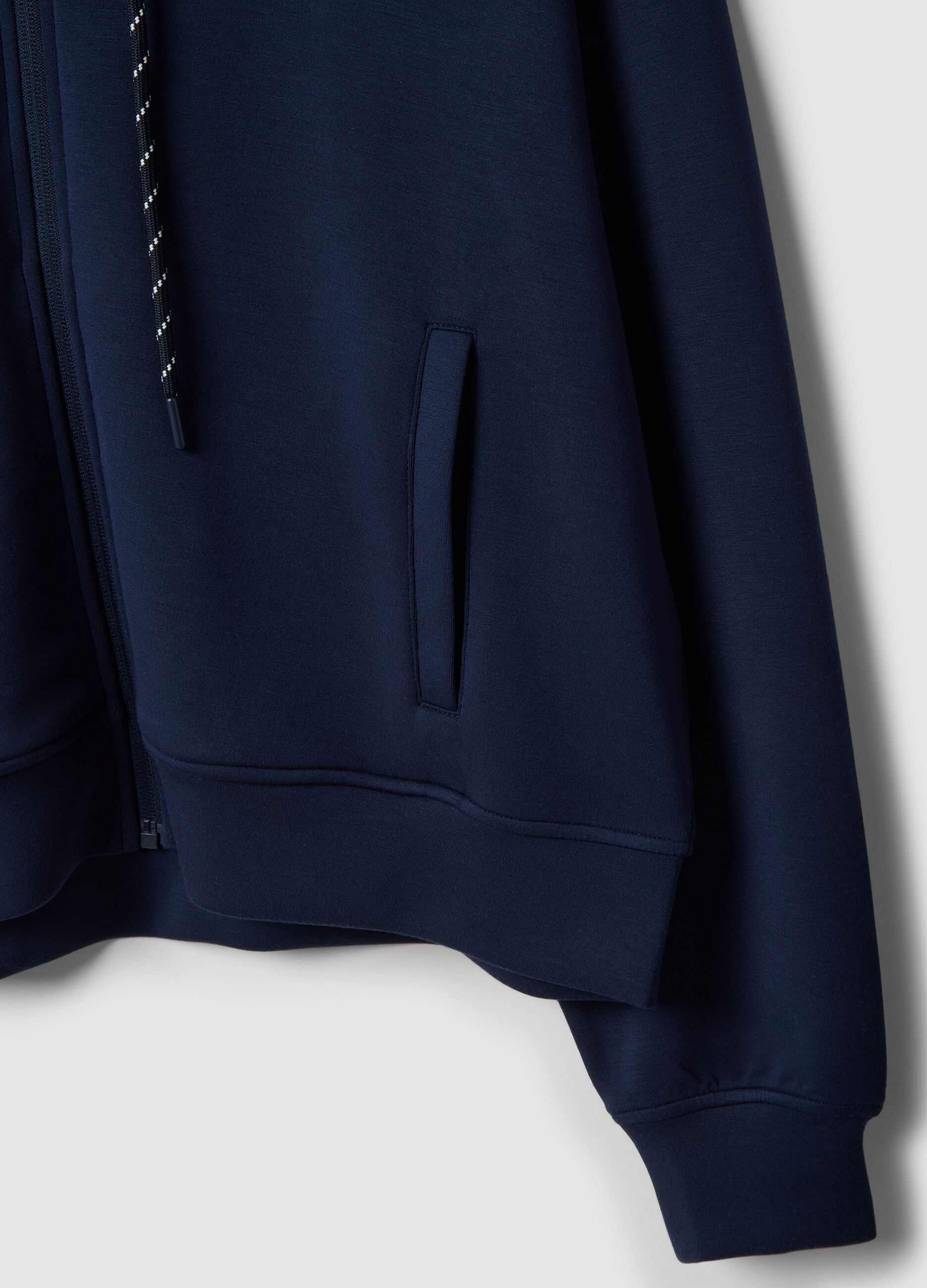 Regular fit blue modal blend hoodie with full zip