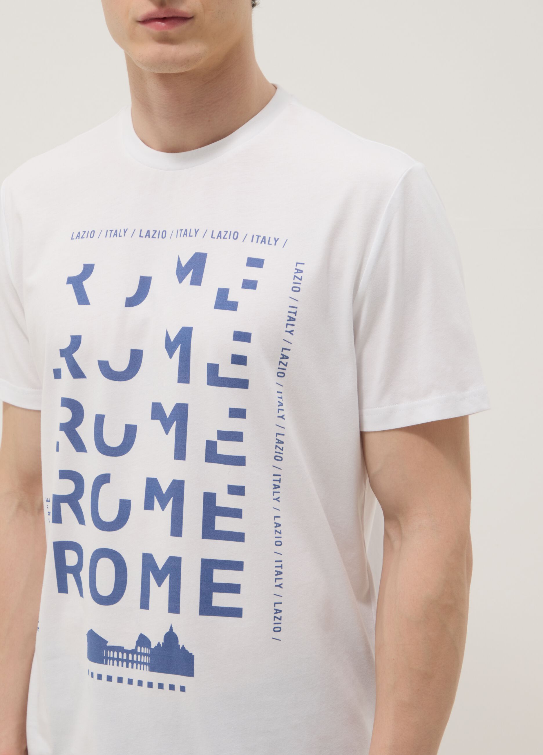 White pure cotton T-shirt with front print, regular fit