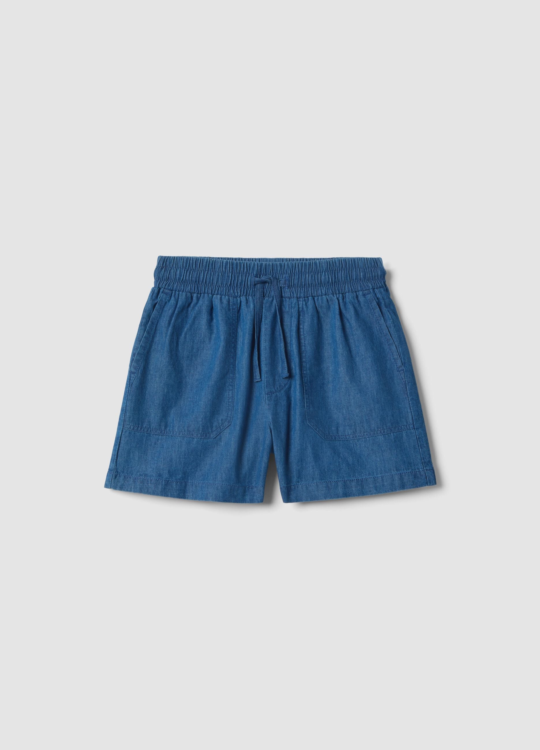 Girls' Pure Cotton Blue Denim Regular Fit Shorts