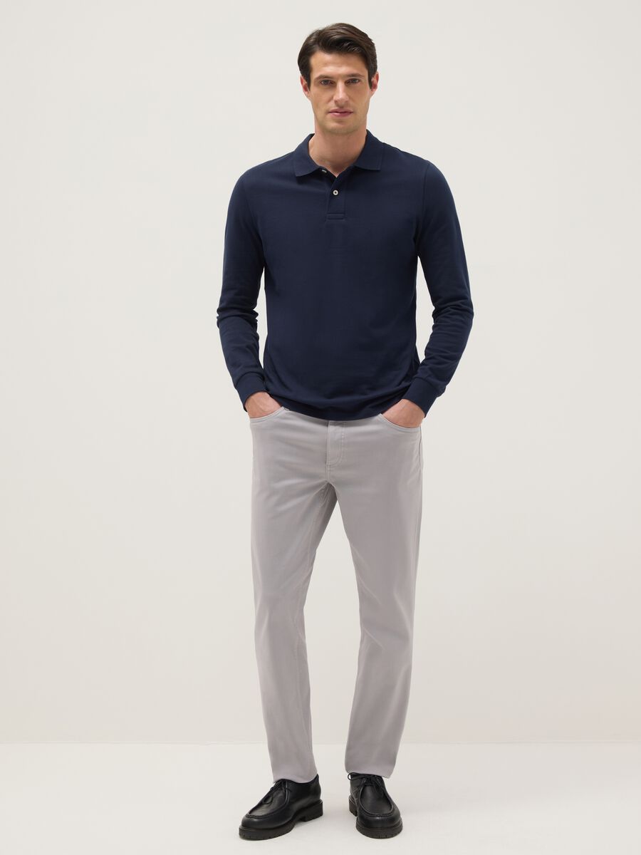 Grey stretch cotton slim fit trousers_0