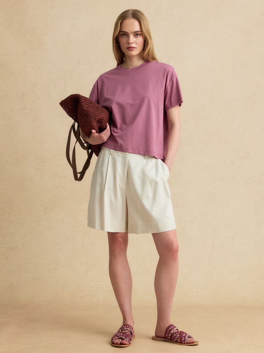 T-shirt a maniche corte rosa in misto lyocell e cotone regular fit_2