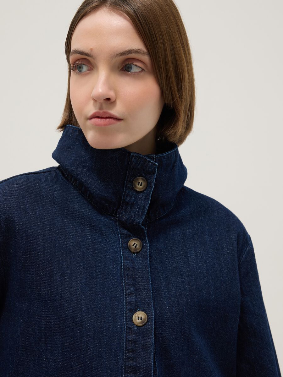 Regular fit blue denim cotton jacket with collar_0