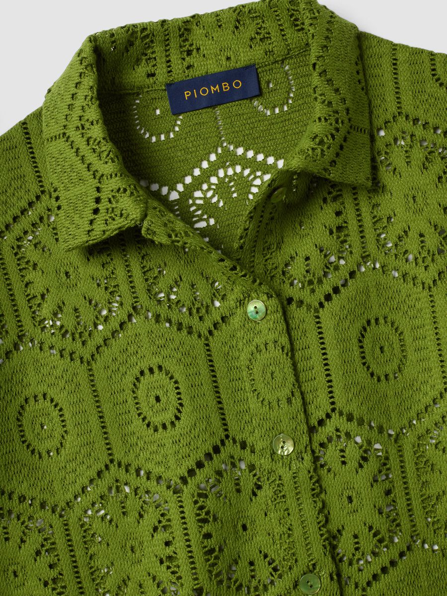 Green crochet polo shirt with classic collar, regular fit_5