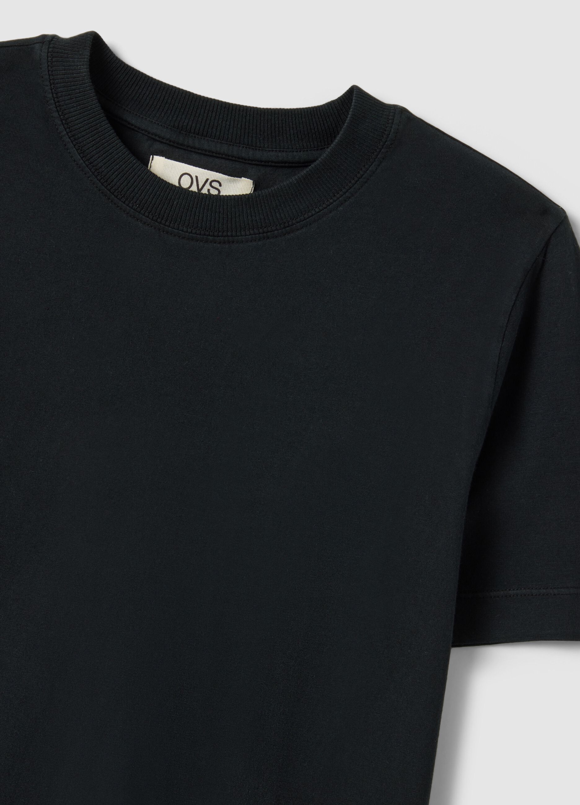 Black pure cotton crew neck t-shirt, regular fit