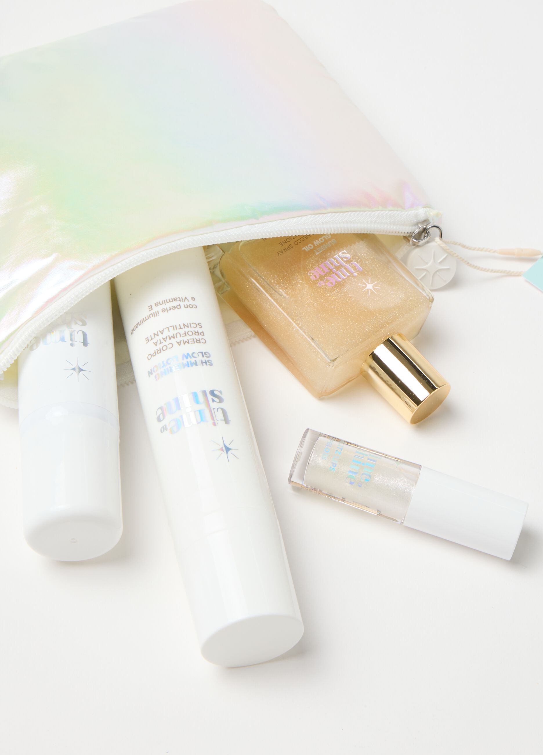 TIME TO SHINE SUPER SPARKLING SET x5 (sunset oil + hair spray + b.lotion + pouch + glitz lips)