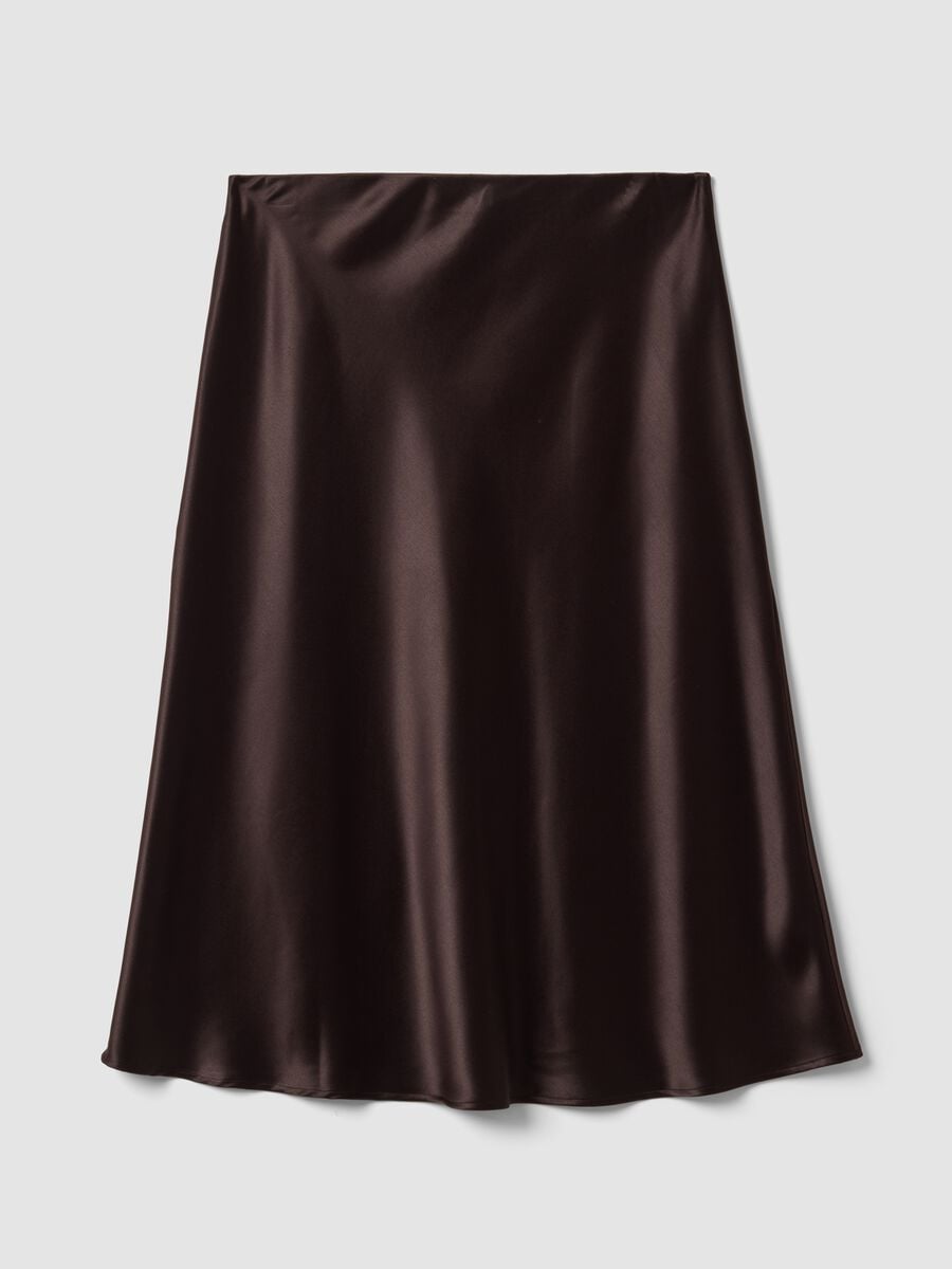 Brown satin midi skirt in stretch fabric_1
