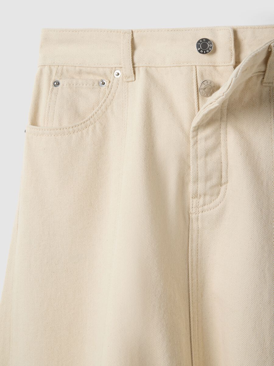 Long beige regular fit pure cotton denim skirt_5
