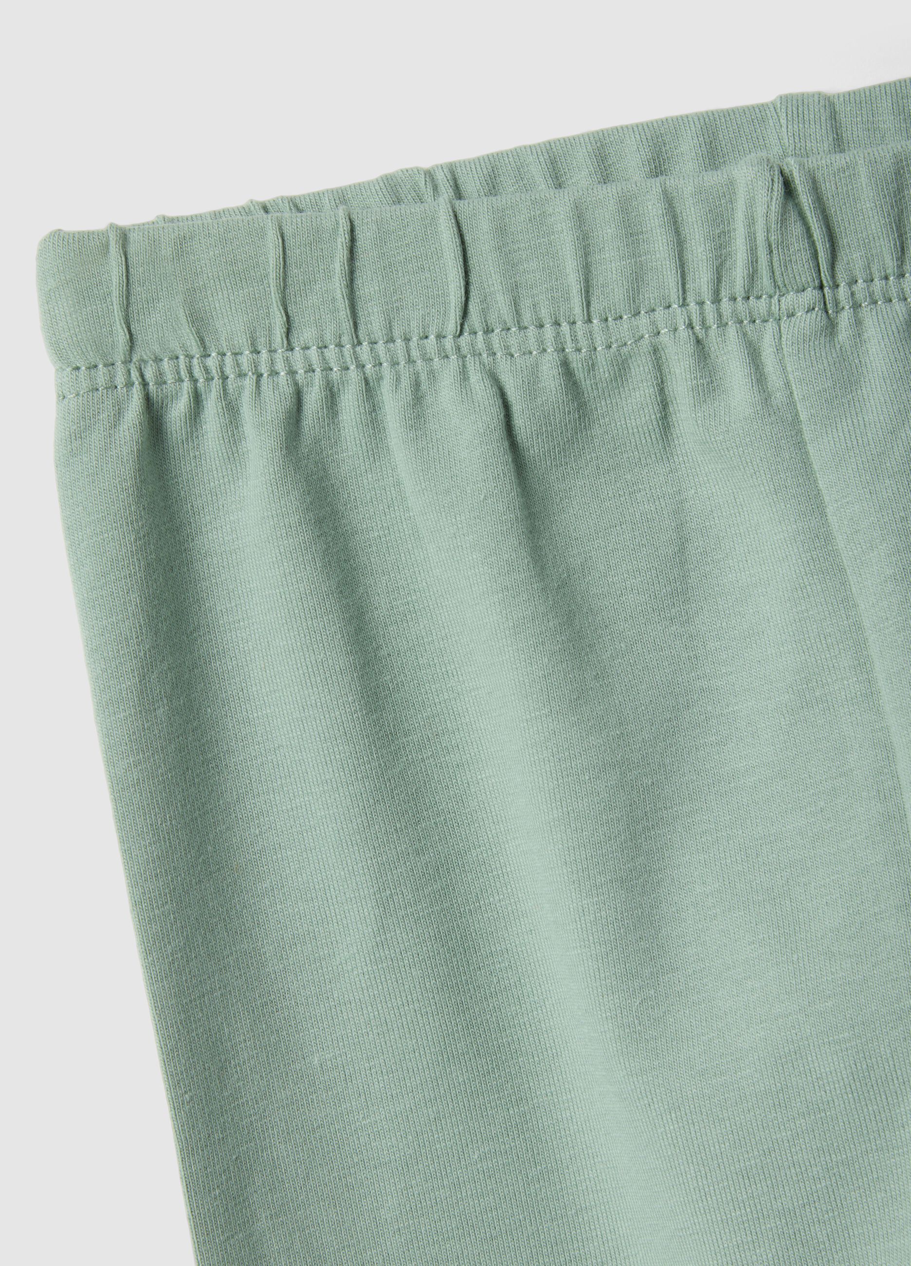 Green stretch cotton leggings for girls skinny fit