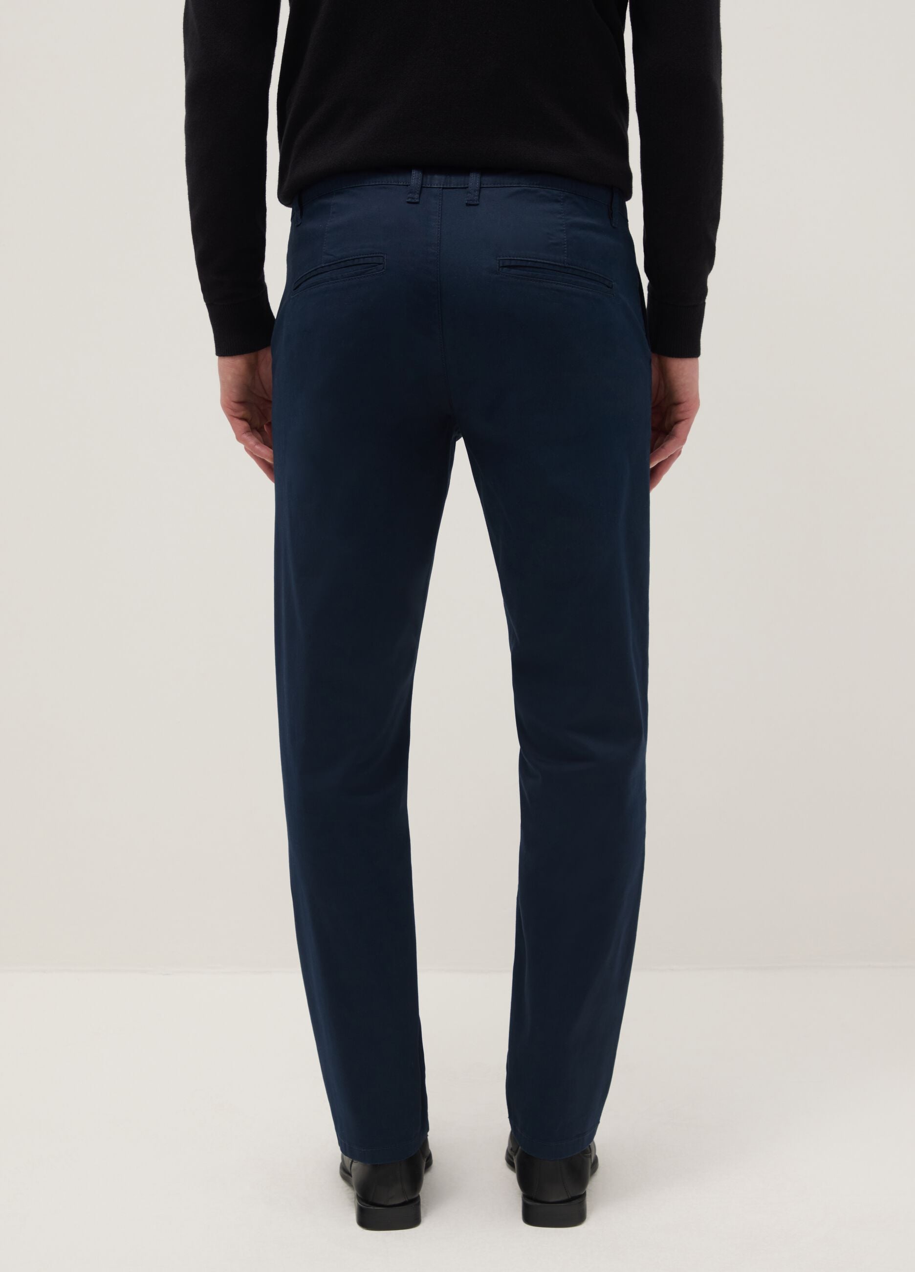 Blue Regular Fit Stretch Cotton Chino Trousers