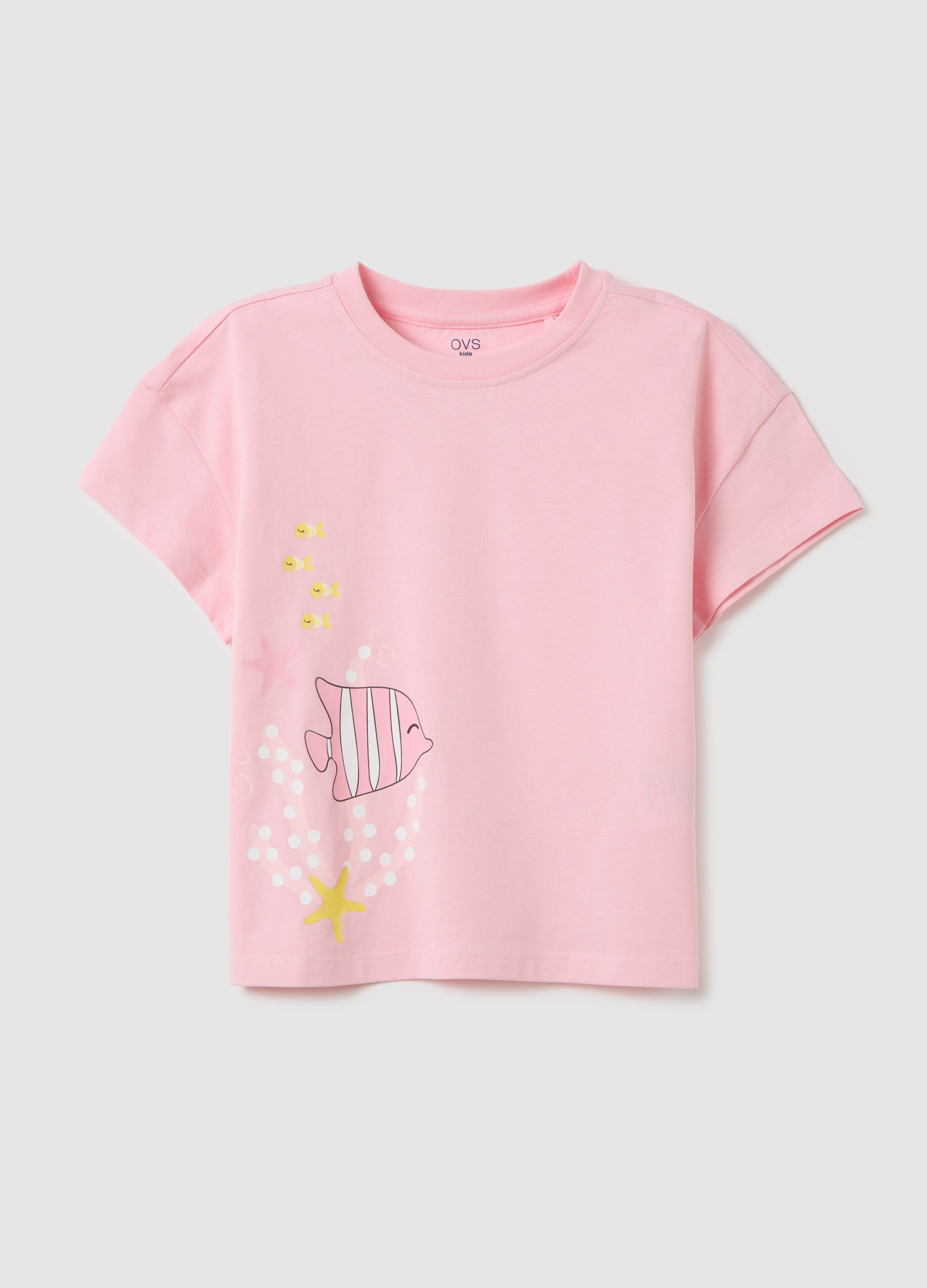 Girls&rsquo; pink regular-fit T-shirt in 100% cotton with print