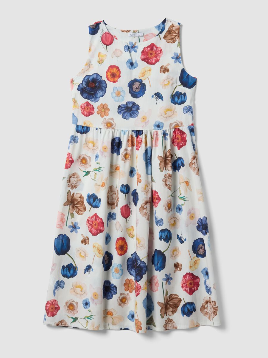 White sleeveless floral stretch-cotton dress, regular fit_4