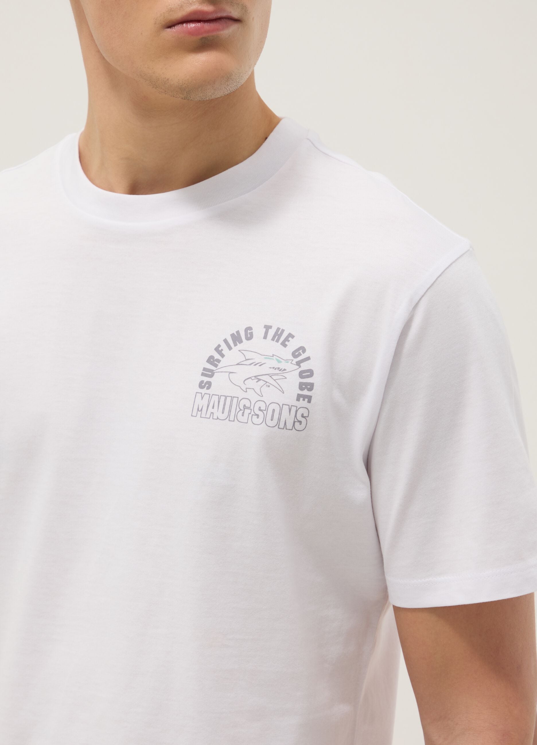 White pure cotton short-sleeve T-shirt, relaxed fit with print