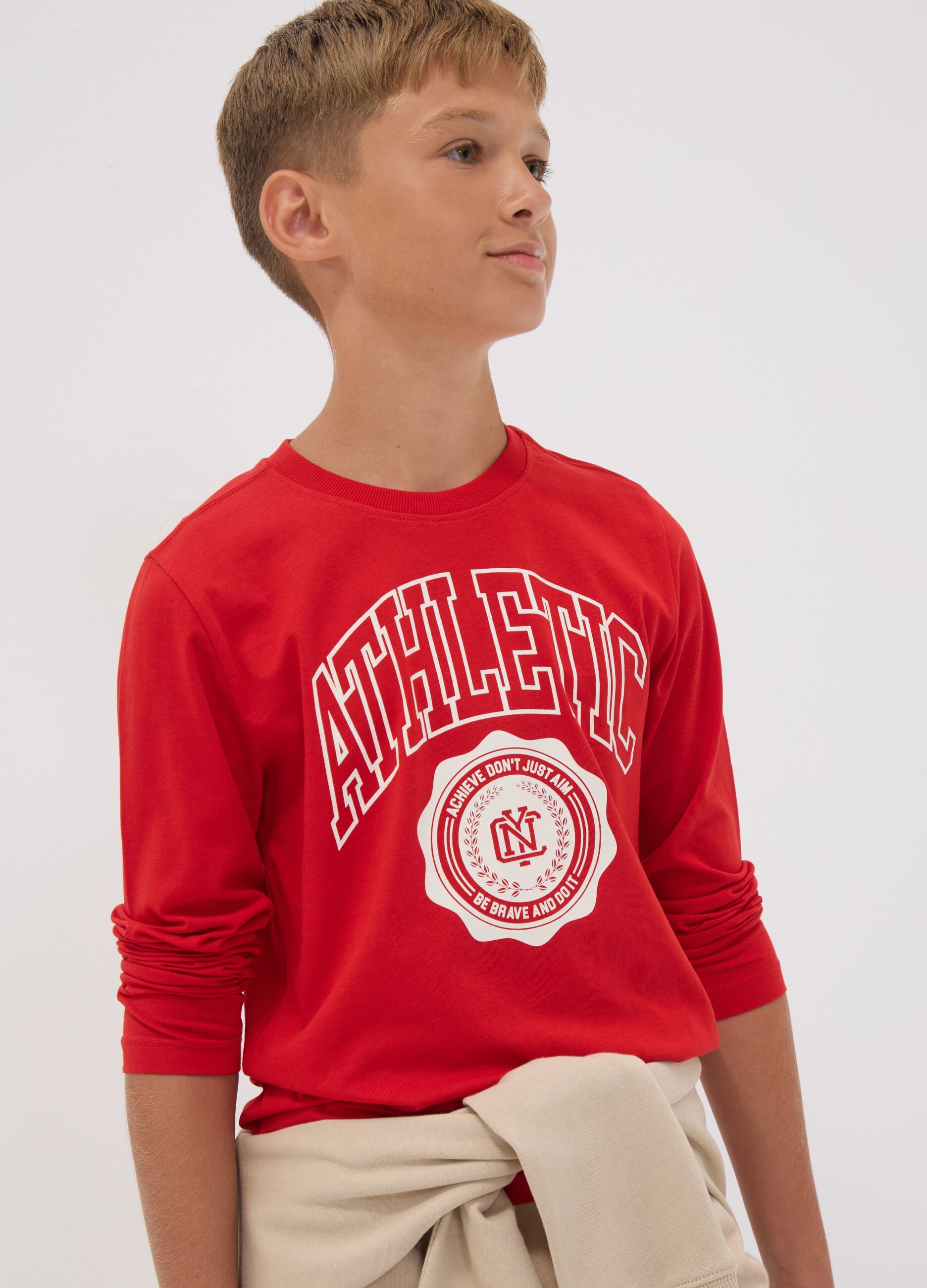 Red organic cotton graphic-print T-shirt for boys