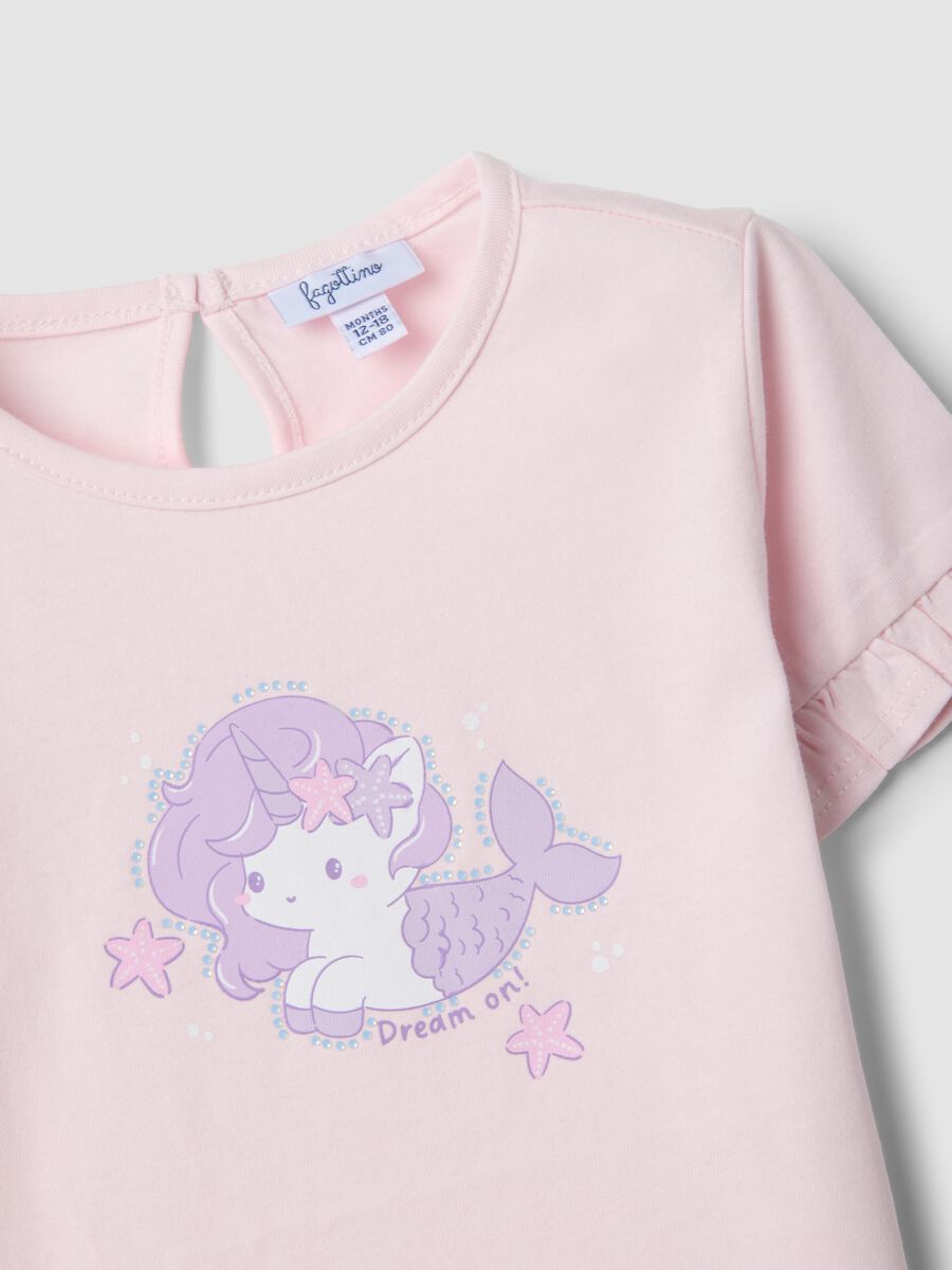 Pink pure organic cotton baby girls&rsquo; T-shirt with print and frill sleeves_2