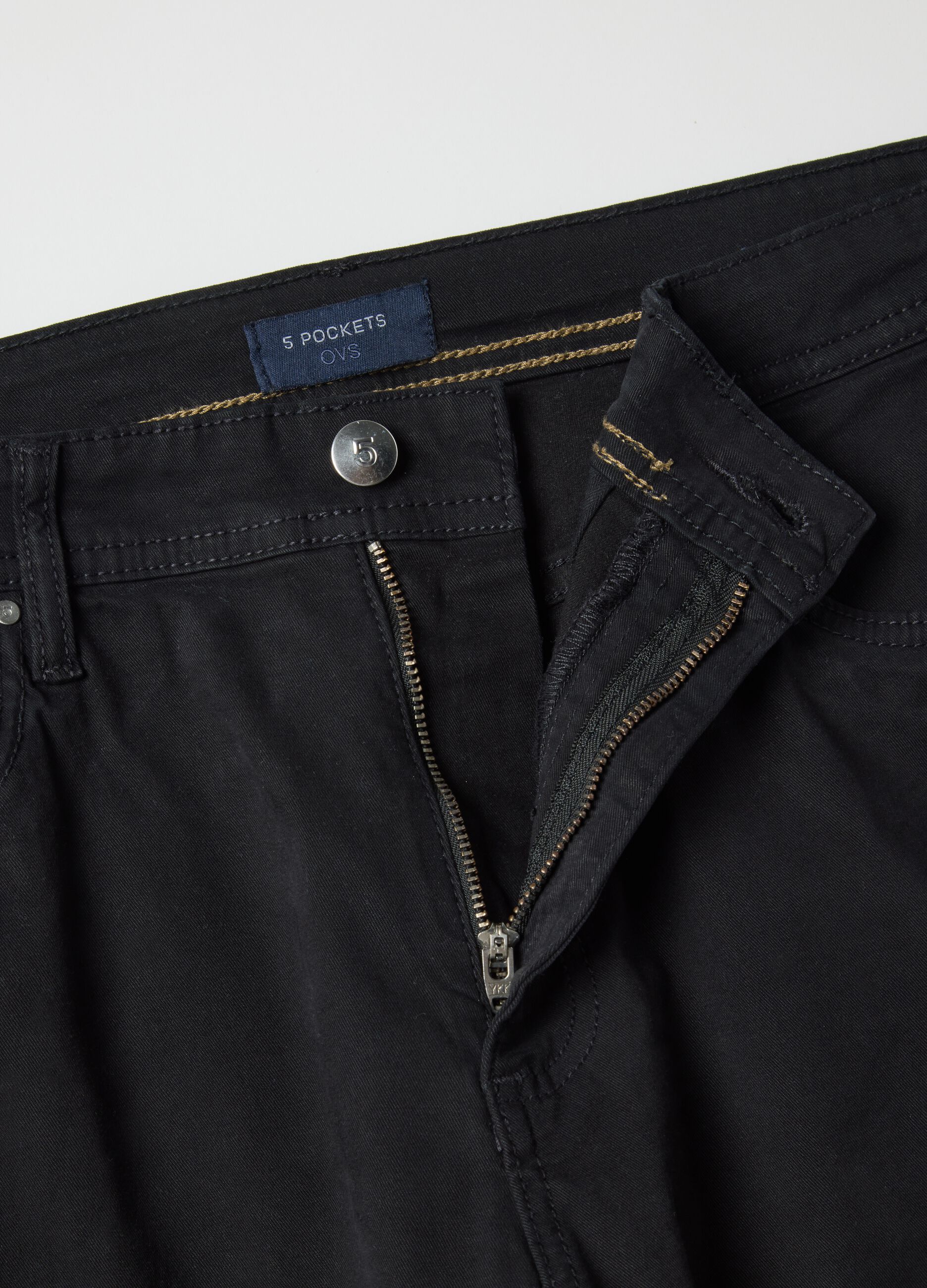 Black stretch cotton trousers regular fit