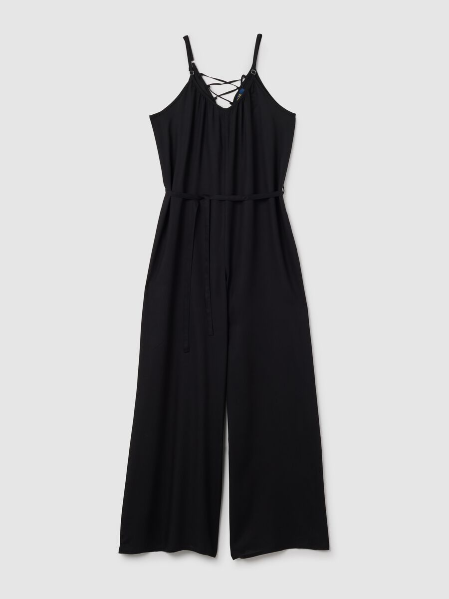 Women's jumpsuit in pure black viscose wide fit_4